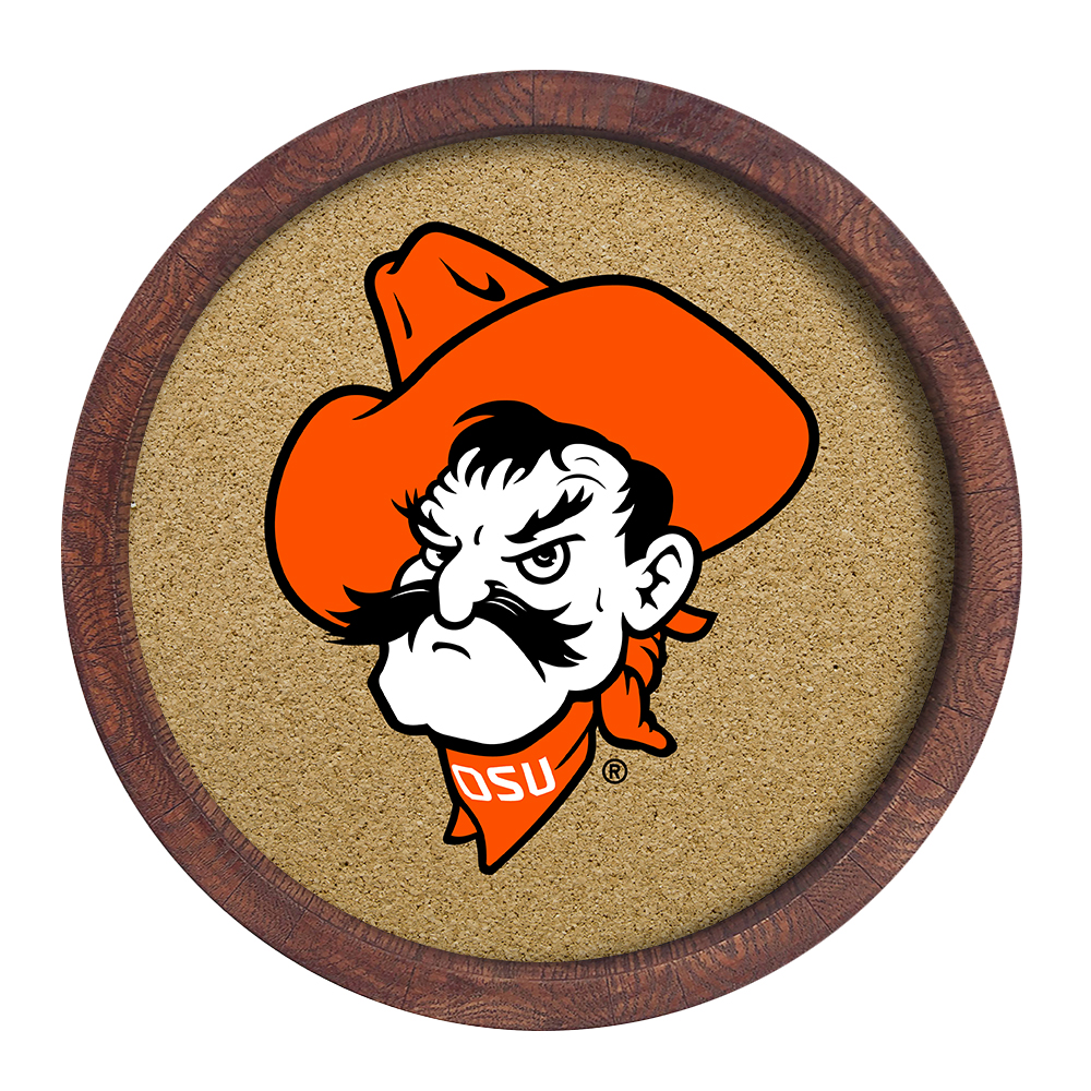 Oklahoma State Cowboys: Mascot - "Faux" Barrel Framed Cork Board  