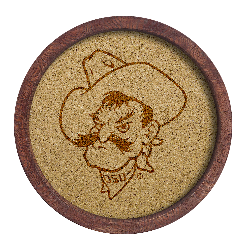 Oklahoma State Cowboys: Mascot - "Faux" Barrel Framed Cork Board  