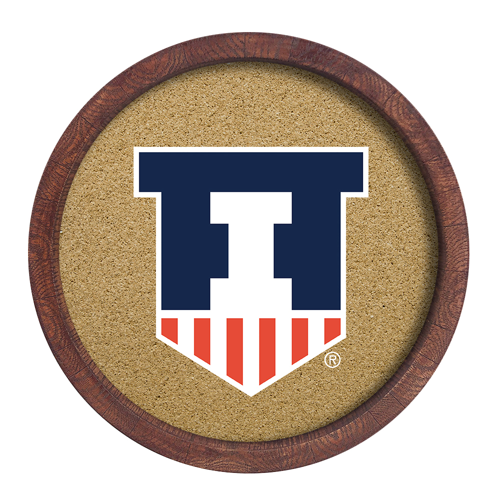 Illinois Fighting Illini: Shield - "Faux" Barrel Framed Cork Board  