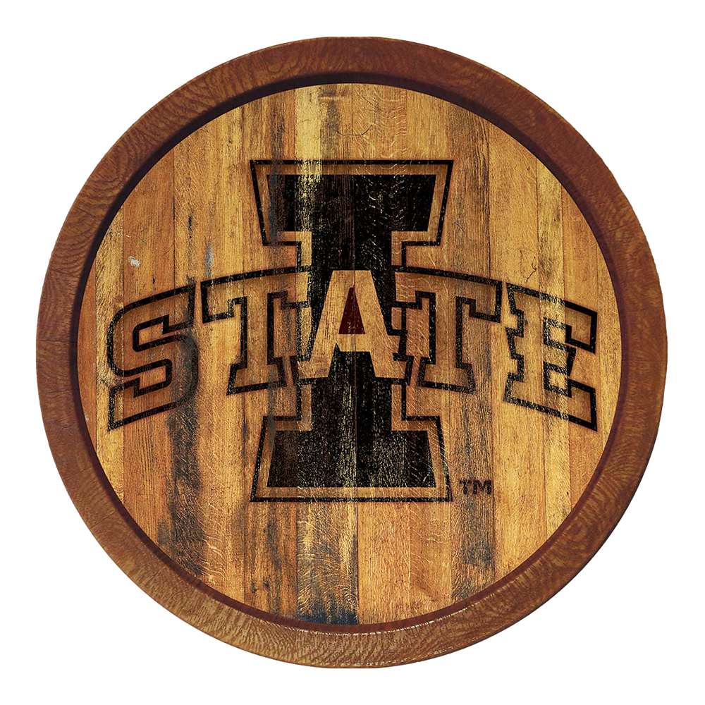 Iowa State Cyclones: Logo In a Burnt Style (Plastic) - "Faux" Barrel Top Sign  