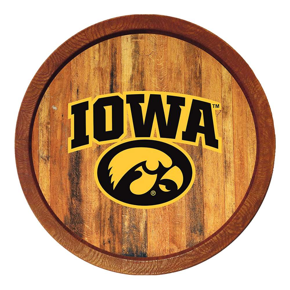 Iowa Hawkeyes: Round "Faux" Barrel Top Sign  