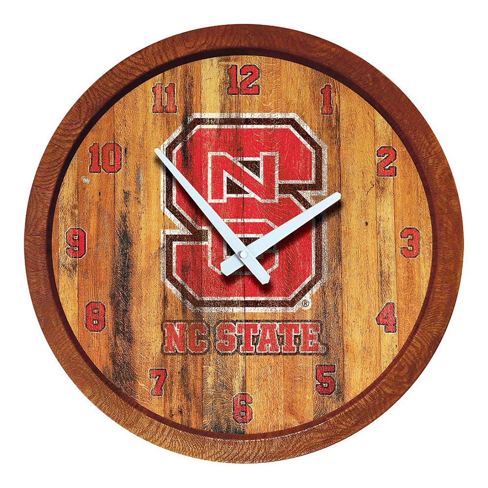 NC State Wolfpack: Weathered "Faux" Barrel Top Wall Clock  
