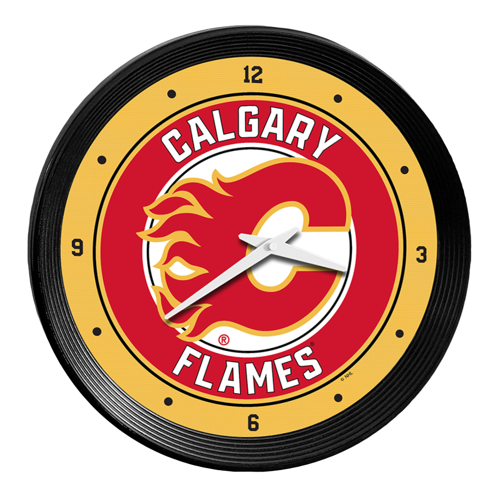 Calgary Flames: Ribbed Frame Wall Clock