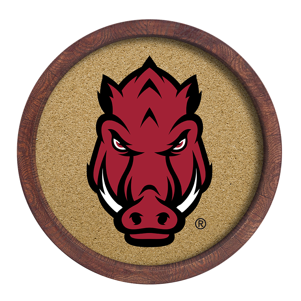 Arkansas Razorbacks: Tusk - "Faux" Barrel Framed Cork Board  