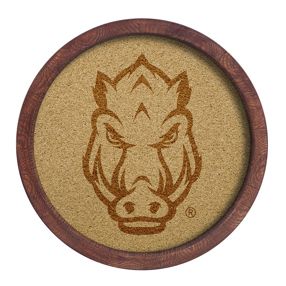 Arkansas Razorbacks: Tusk - "Faux" Barrel Framed Cork Board  