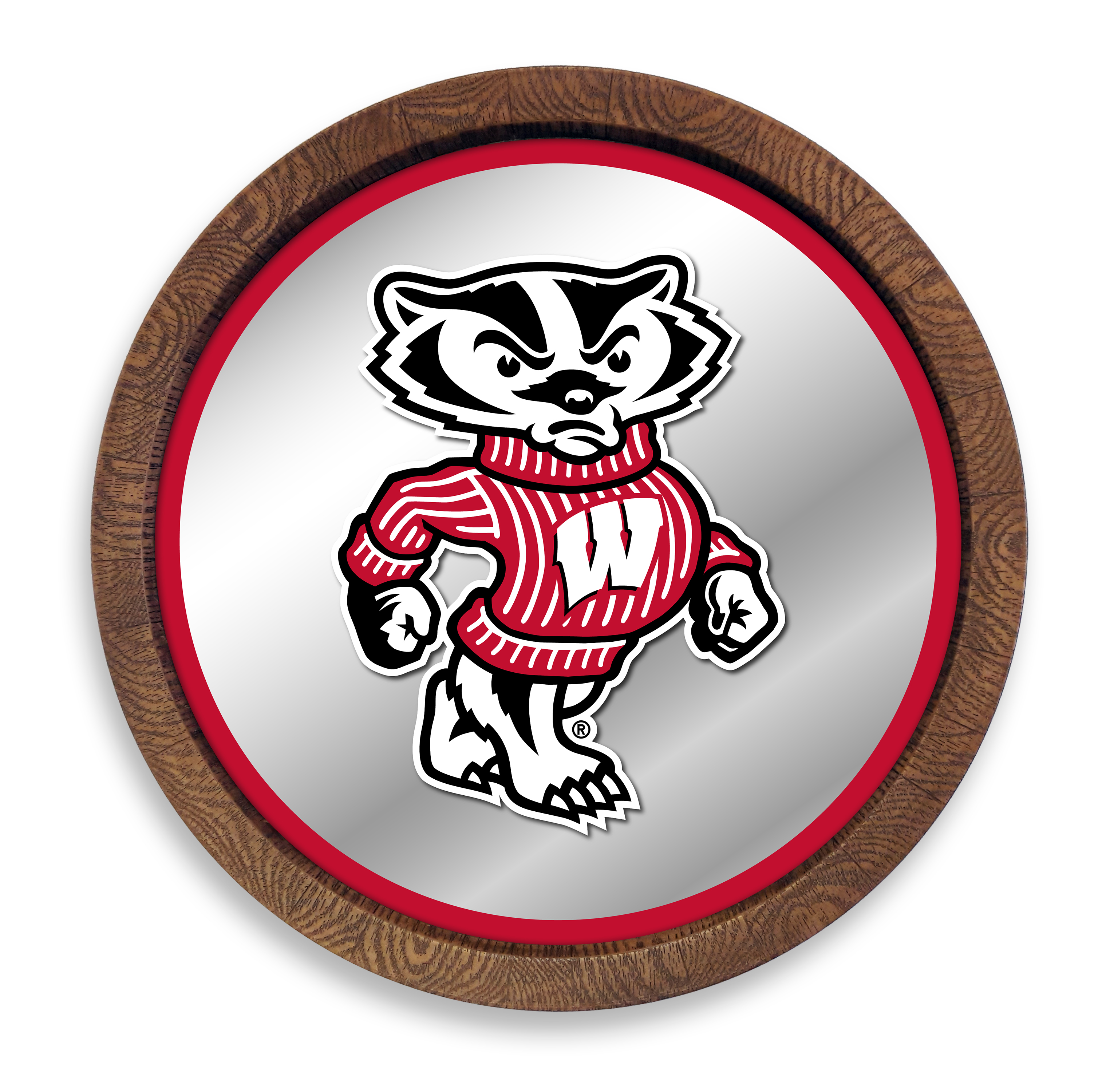 Wisconsin Badgers: Mascot - "Faux" Barrel Top Mirrored Wall Sign  