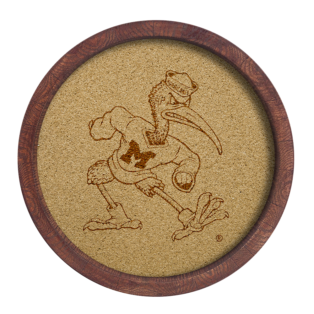 Miami Hurricanes: Mascot - "Faux" Barrel Framed Cork Board  