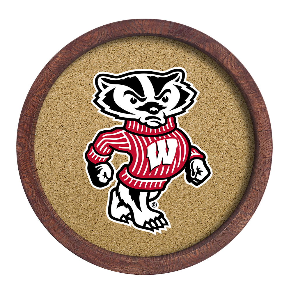 Wisconsin Badgers Mascot - "Faux" Barrel Framed Cork Board  