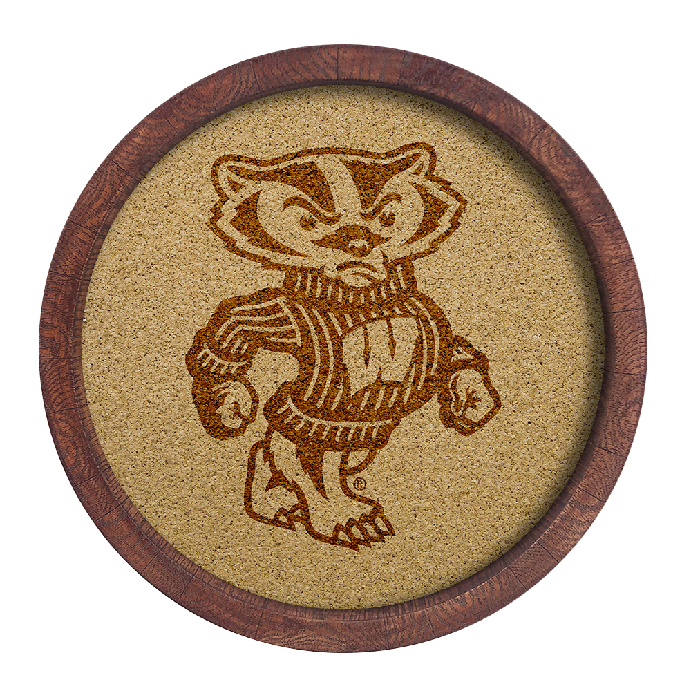 Wisconsin Badgers: Mascot - "Faux" Barrel Framed Cork Board  