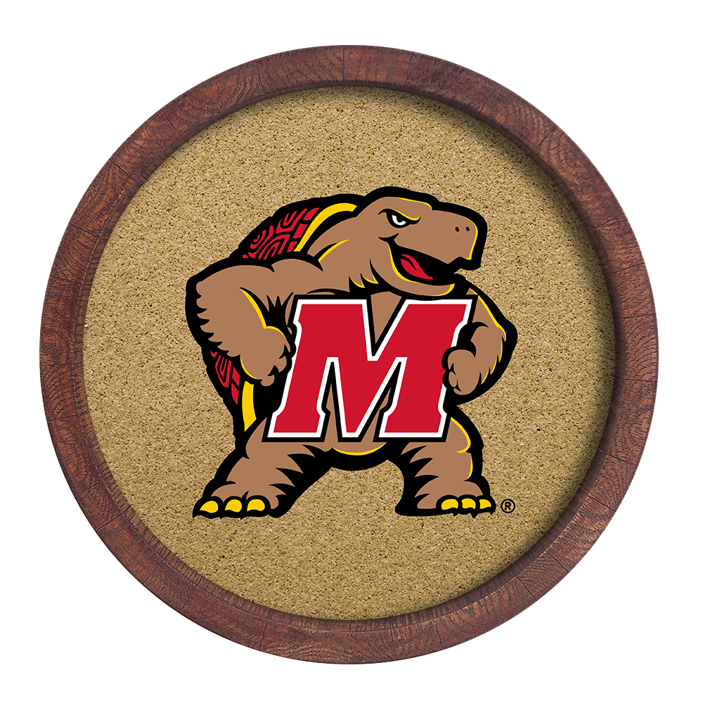 Maryland Terrapins: Mascot - "Faux" Barrel Framed Cork Board  