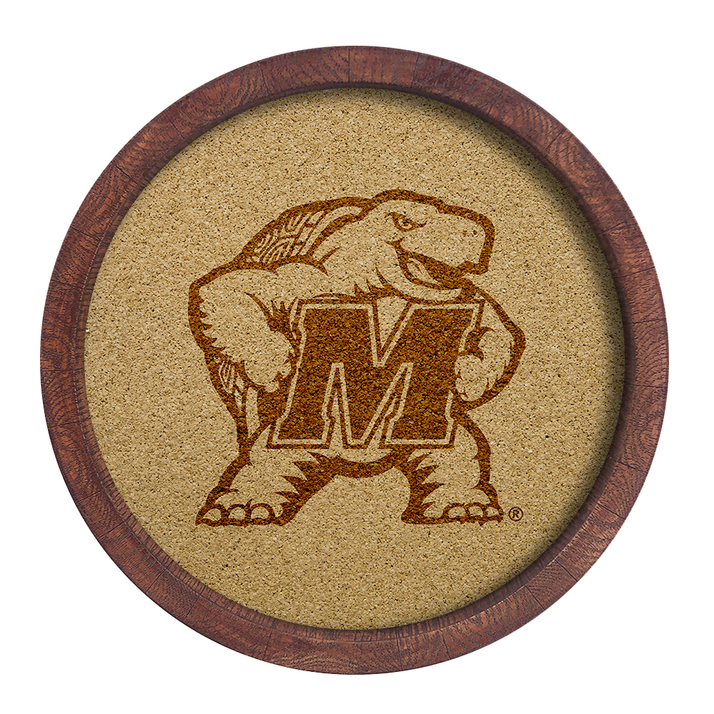 Maryland Terrapins: Mascot - "Faux" Barrel Framed Cork Board  