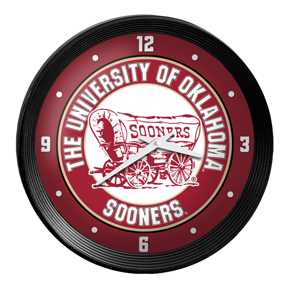 Oklahoma Sooners: Wagon - Ribbed Frame Wall Clock