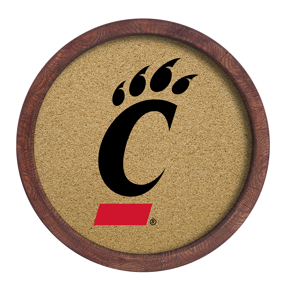 Cincinnati Bearcats Logo - "Faux" Barrel Framed Cork Board  