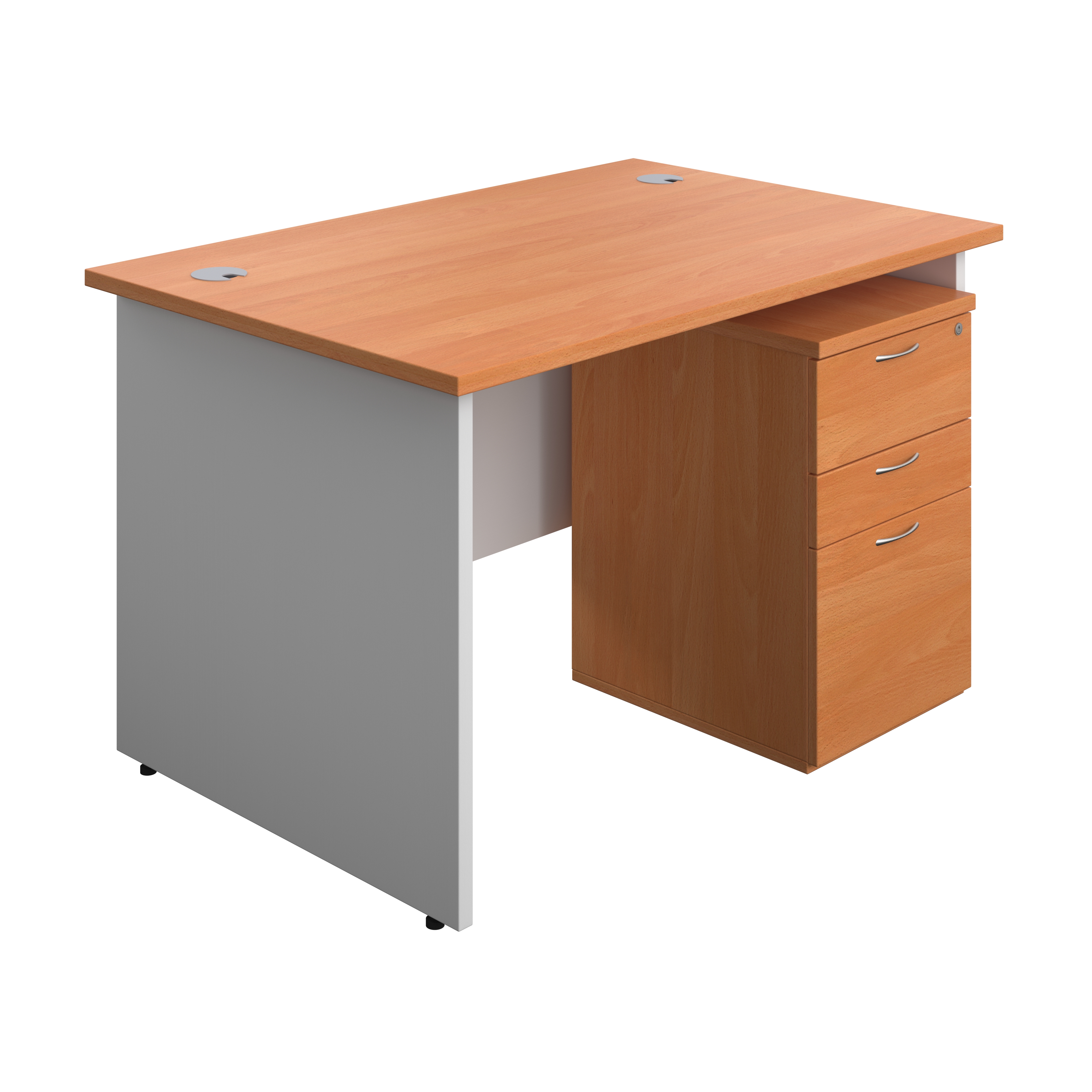 Panel Plus Rectangular Desk + 3 Drawer Under Desk Pedestal Bundle (FSC) | 1200X800 | Beech/White
