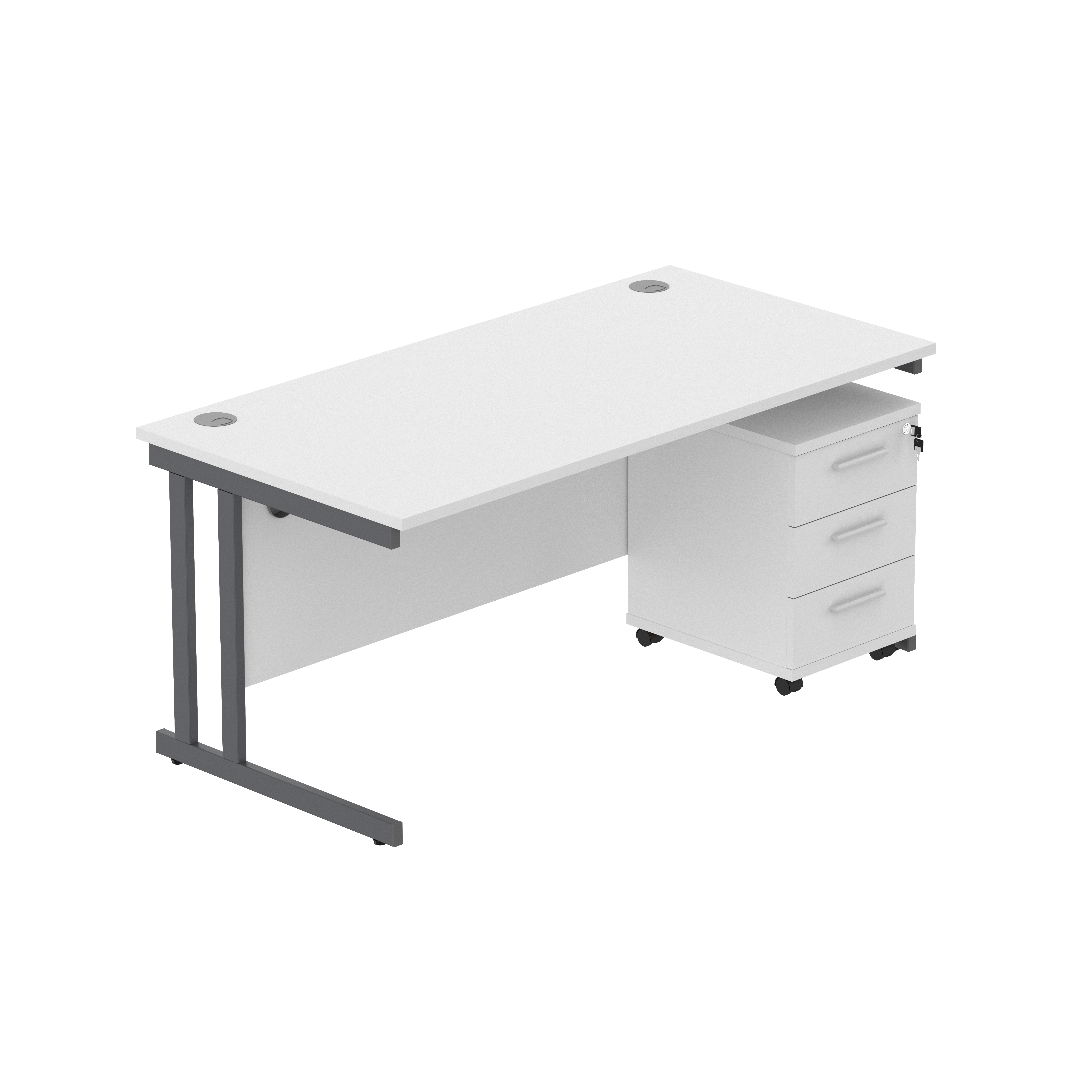 Double Upright Rectangular Desk + 3 Drawer Mobile Under Desk Pedestal (FSC) | 1600X800 | Arctic White/Graphite thumbnail 2