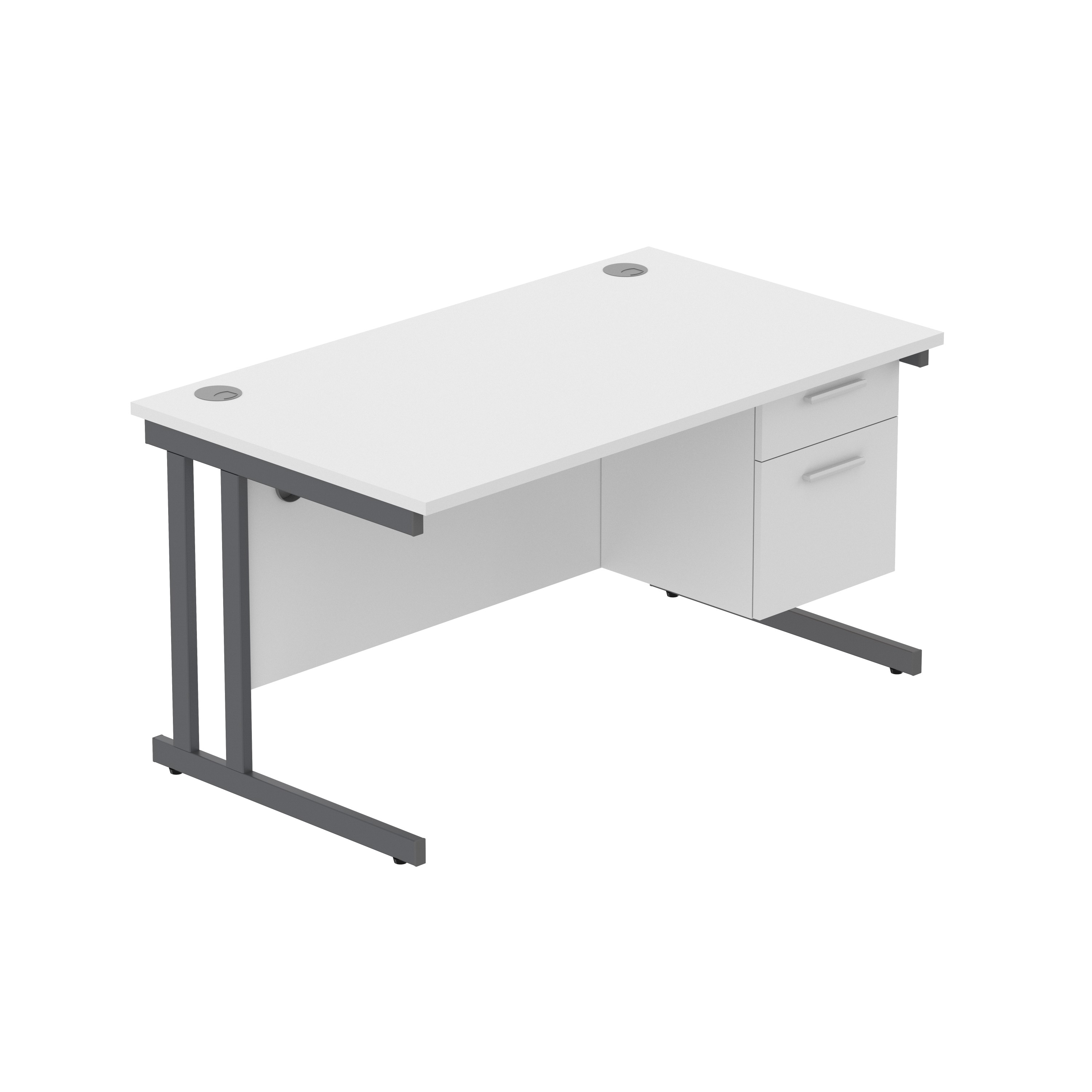 Office Rectangular Desk with Steel Double Upright Cantilever Legs + 2 Drawer Fixed Pedestal (FSC) | 1400X800 | Arctic White/Graphite