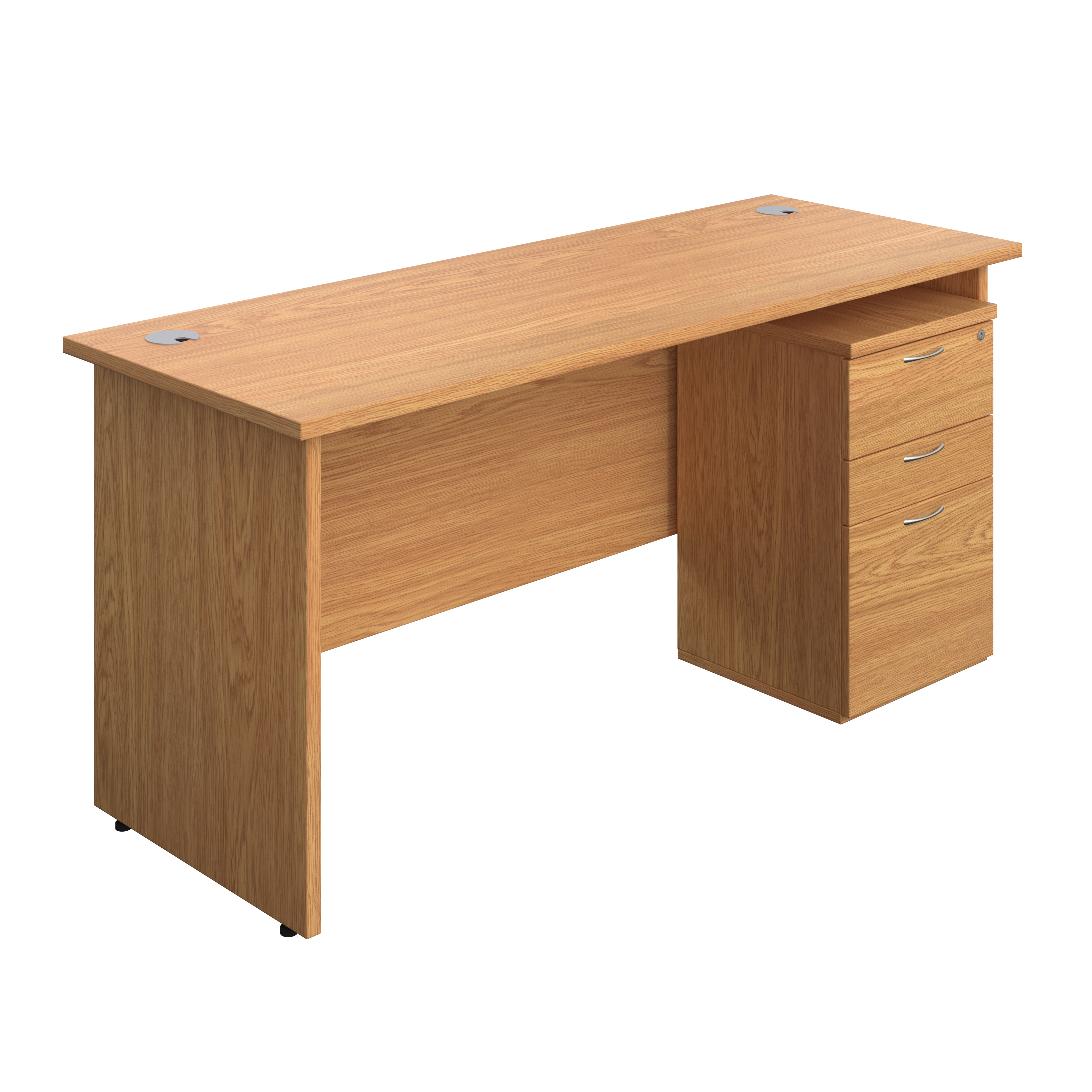 Panel Rectangular Desk + 3 Drawer Under Desk Pedestal Bundle (FSC) | 1600X600 | Nova Oak/Nova Oak