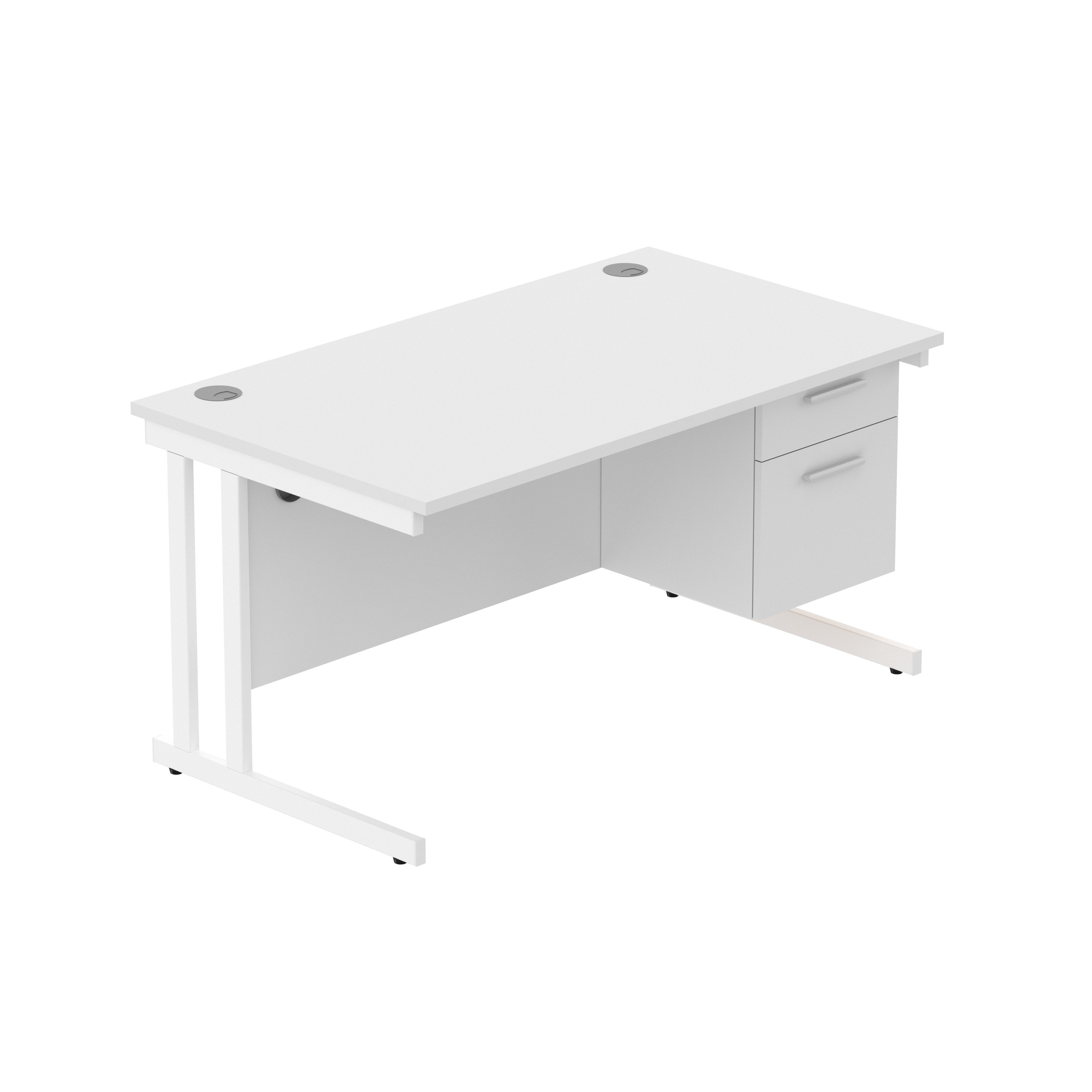 Office Rectangular Desk with Steel Double Upright Cantilever Legs + 2 Drawer Fixed Pedestal (FSC) | 1400X800 | Arctic White/White