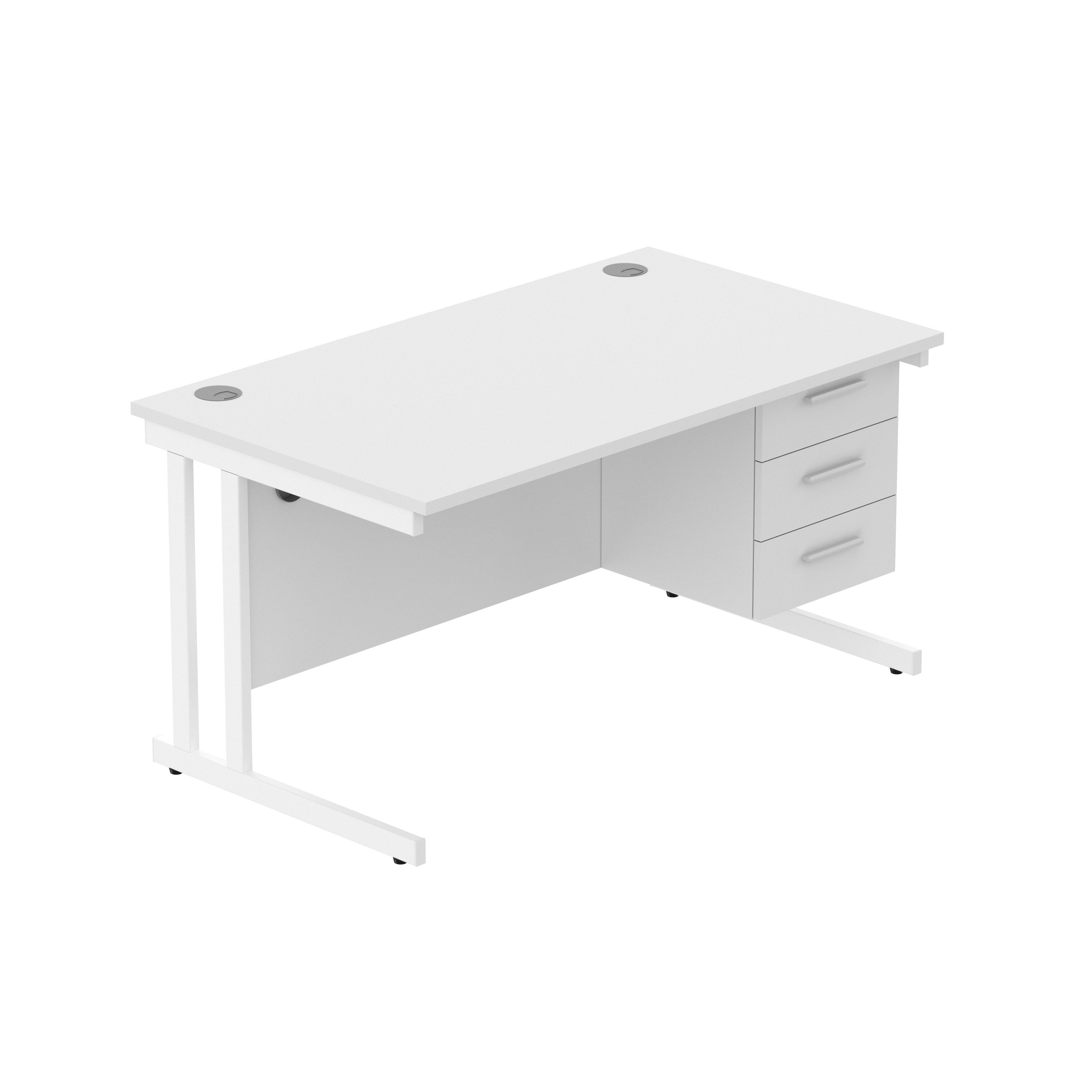 Office Rectangular Desk with Steel Double Upright Cantilever Legs + 3 Drawer Fixed Pedestal (FSC) | 1400X800 | Arctic White/White