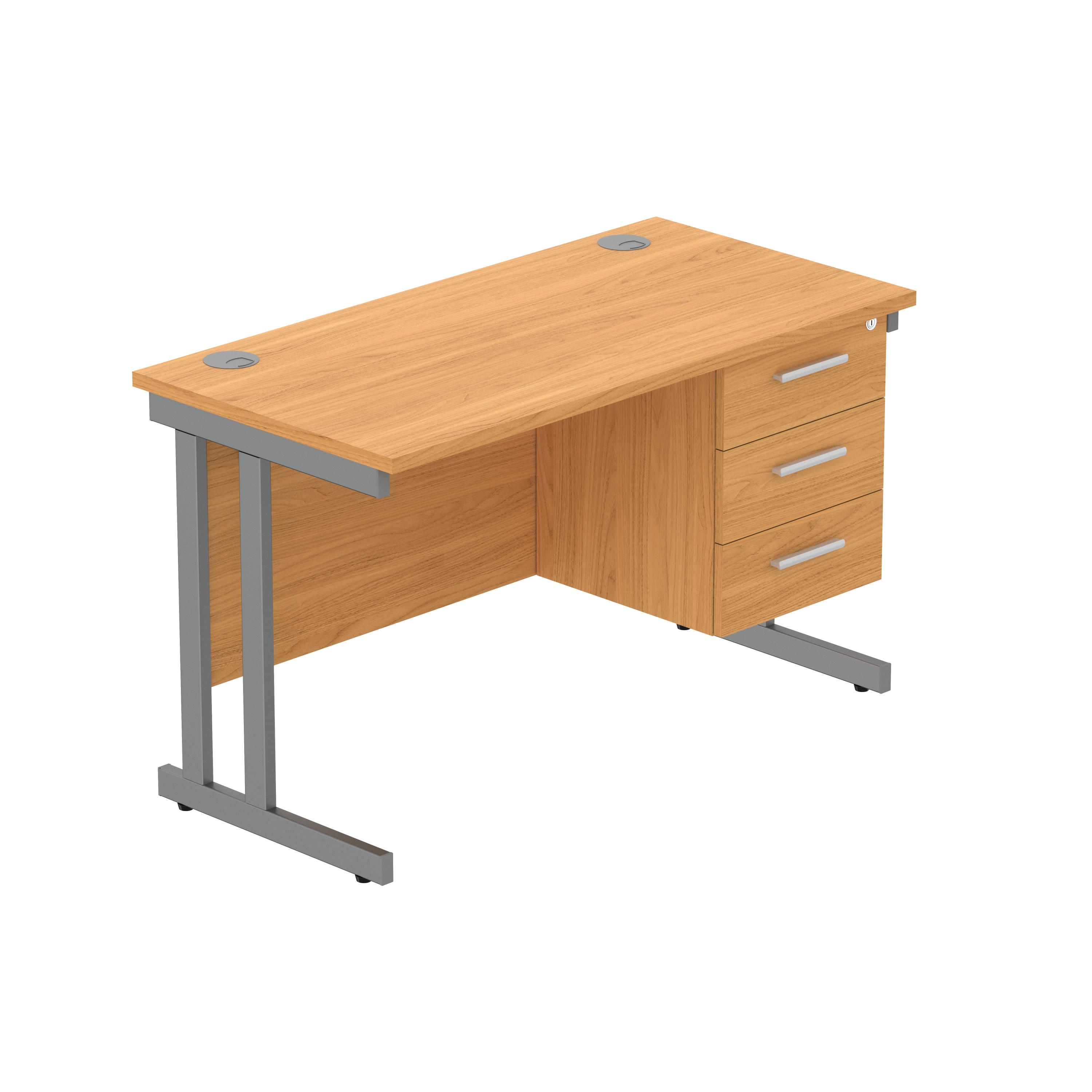 Office Rectangular Desk with Steel Double Upright Cantilever Legs + 3 Drawer Fixed Pedestal (FSC) | 1200X600 | Norwegian Beech/Graphite