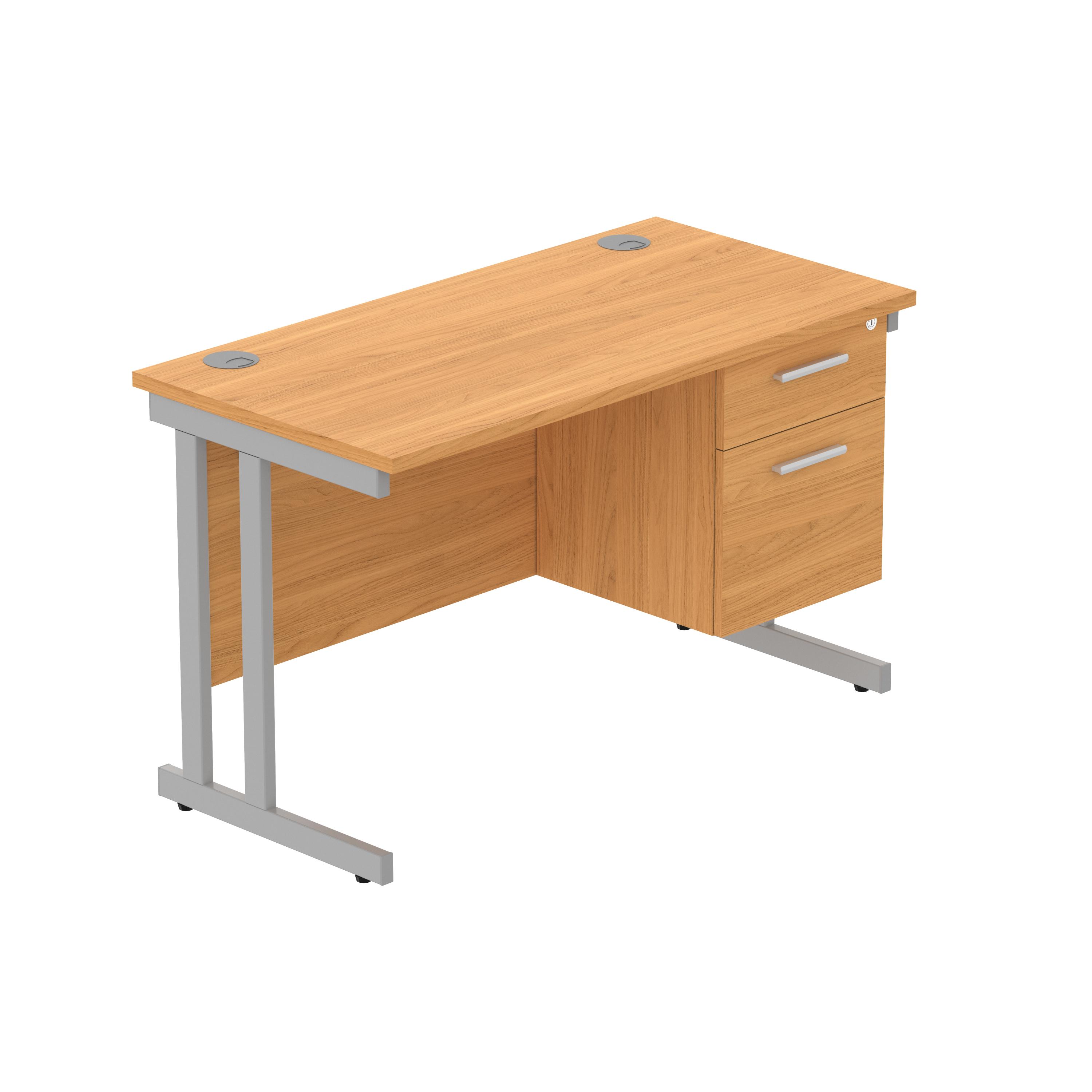 Office Rectangular Desk with Steel Double Upright Cantilever Legs + 2 Drawer Fixed Pedestal (FSC) | 1200X600 | Norwegian Beech/Silver