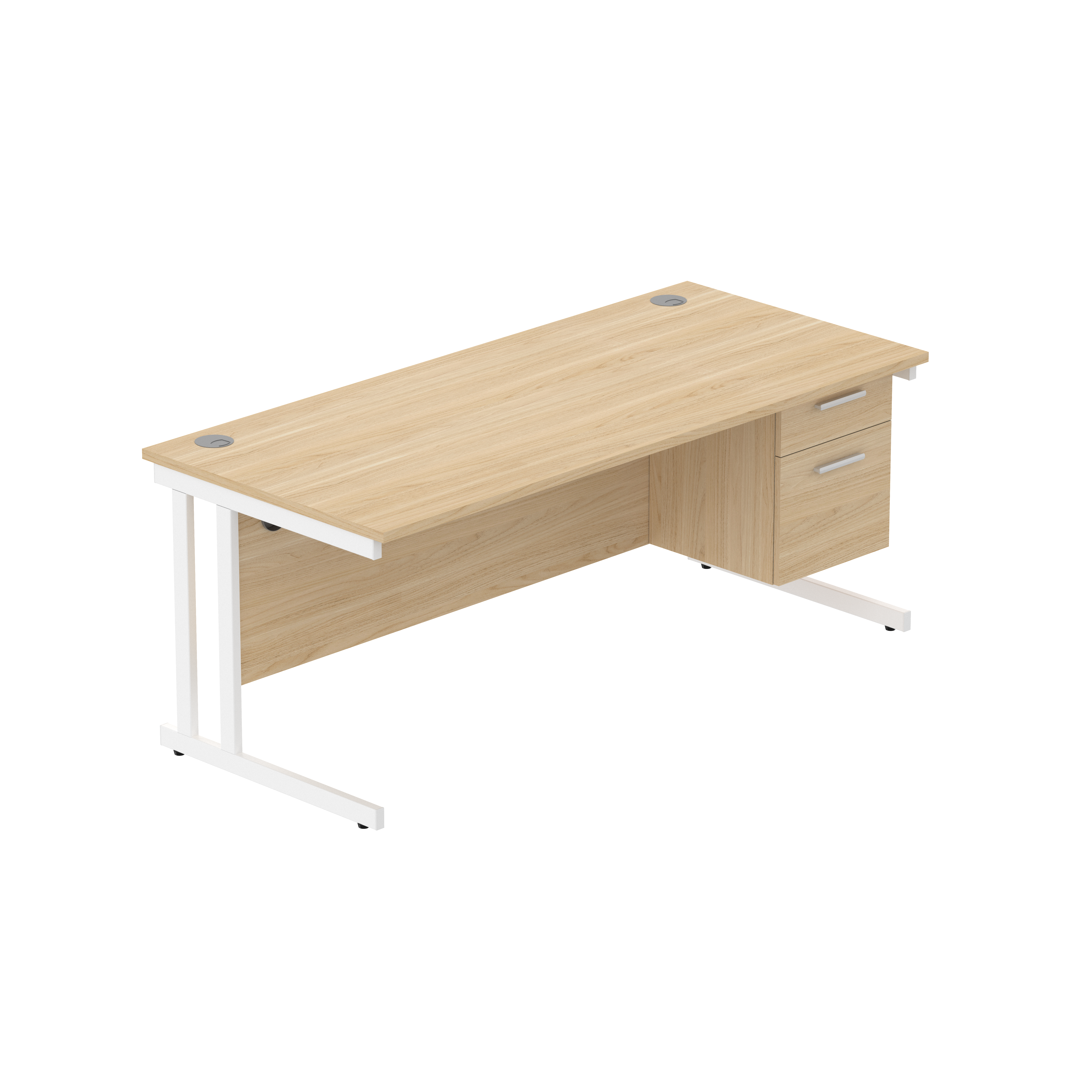 Office Rectangular Desk with Steel Double Upright Cantilever Legs + 2 Drawer Fixed Pedestal (FSC) | 1800X800 | Canadian Oak/White thumbnail 2