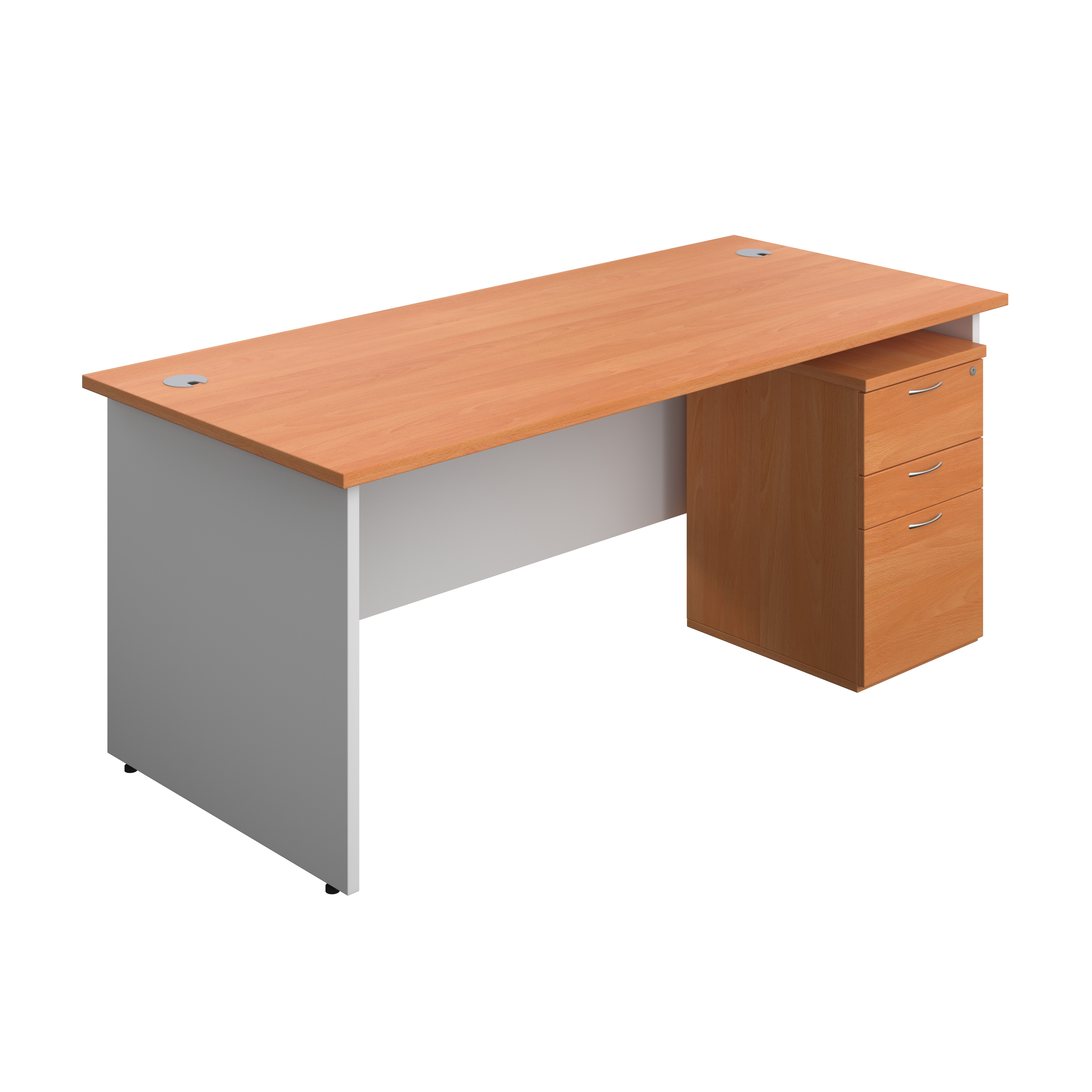 Panel Plus Rectangular Desk + 3 Drawer Under Desk Pedestal Bundle (FSC) | 1800X800 | Beech/White