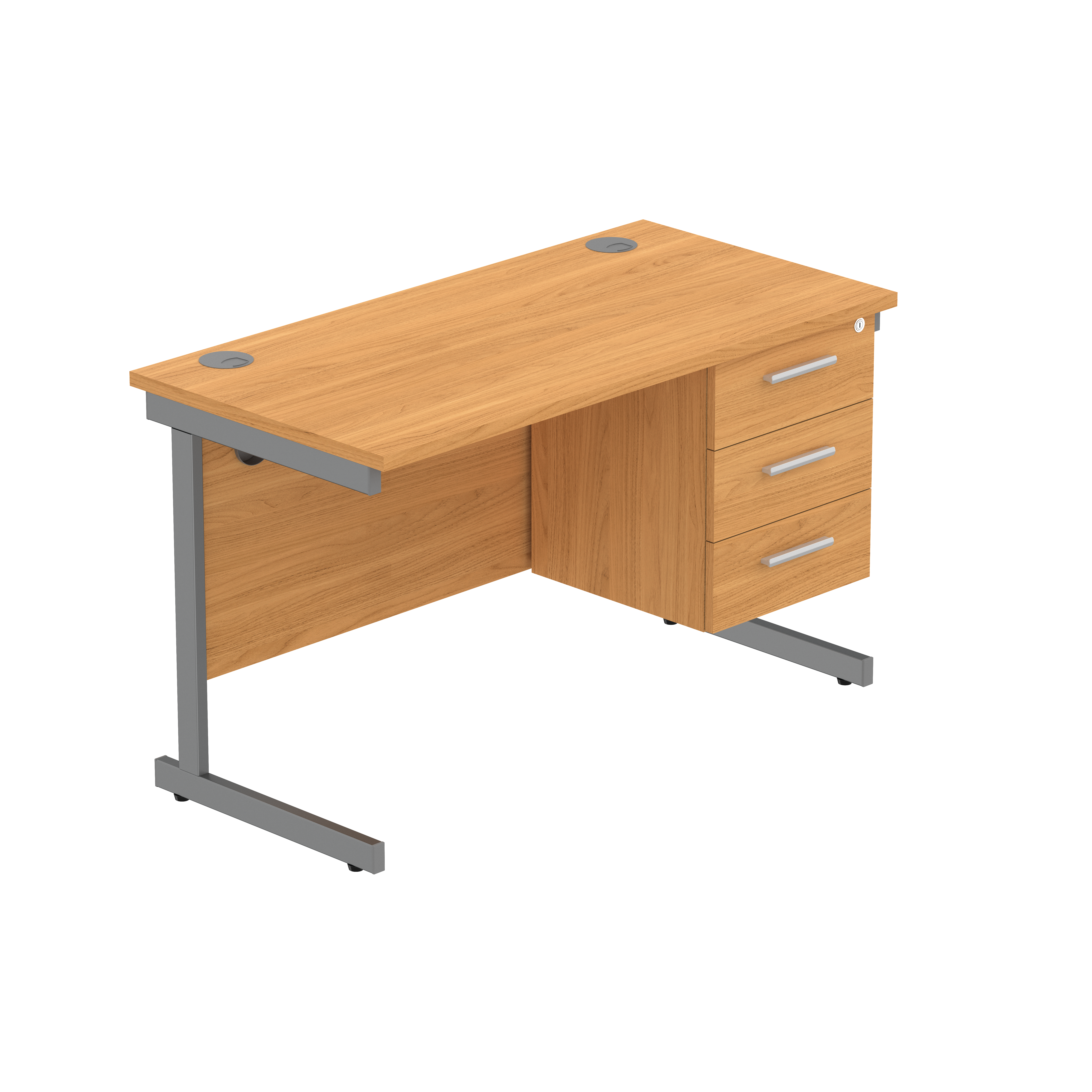 Office Rectangular Desk with Steel Single Upright Cantilever Legs + 3 Drawer Fixed Pedestal (FSC) | 1200X600 | Norwegian Beech/Graphite
