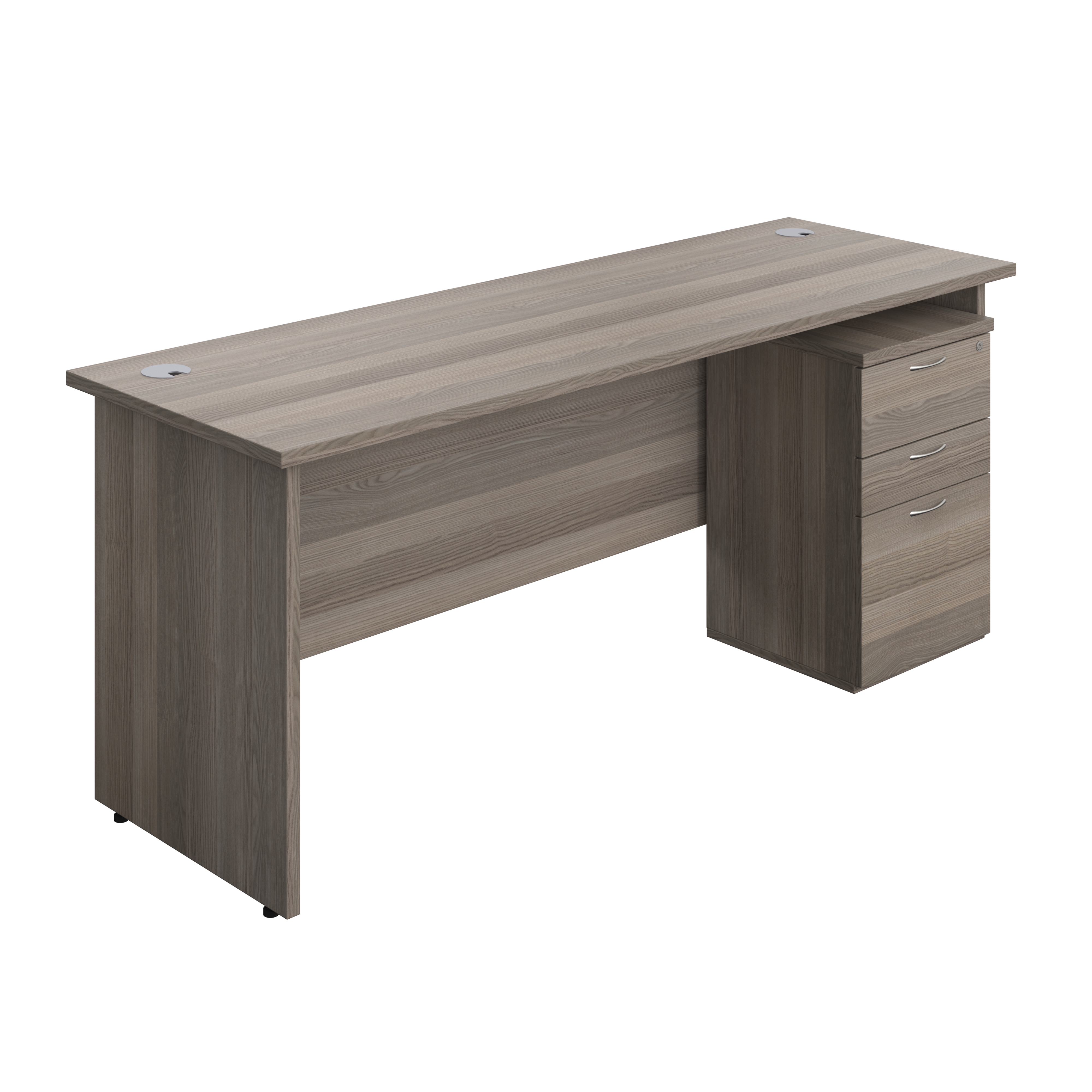 Panel Rectangular Desk + 3 Drawer High Mobile Pedestal Bundle (FSC) | 1800X600 | Grey Oak/Grey Oak