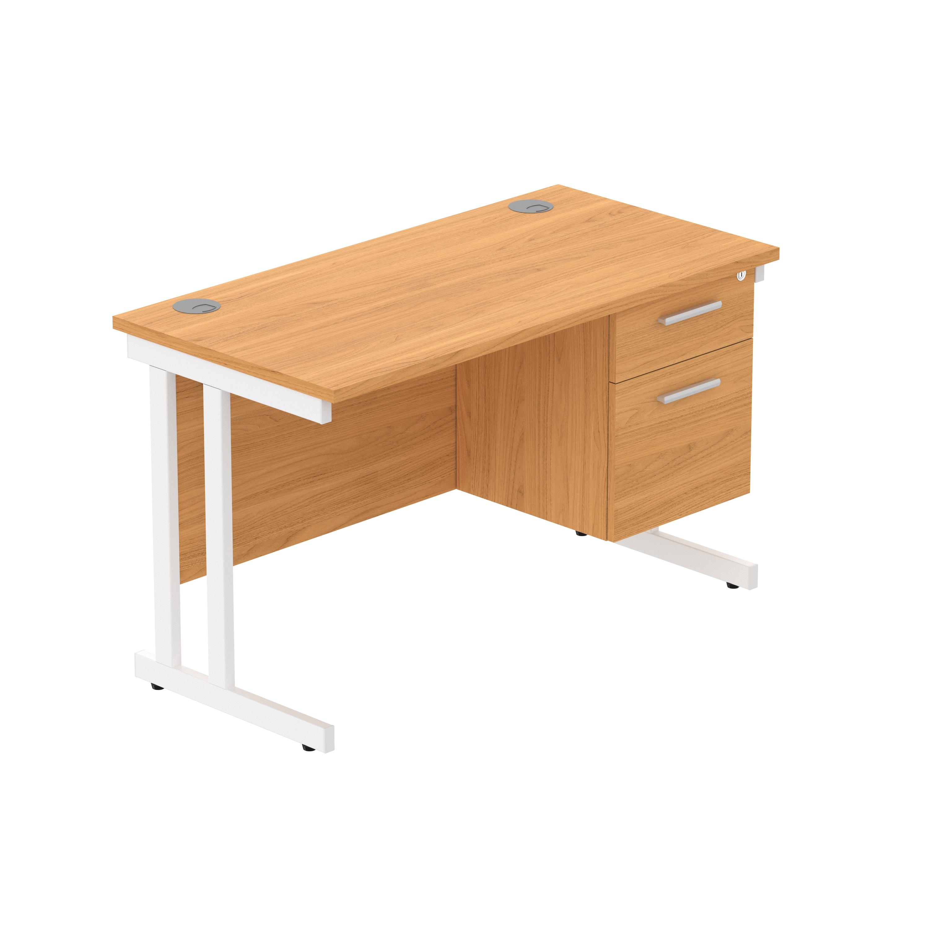Office Rectangular Desk with Steel Double Upright Cantilever Legs + 2 Drawer Fixed Pedestal (FSC) | 1200X600 | Norwegian Beech/White