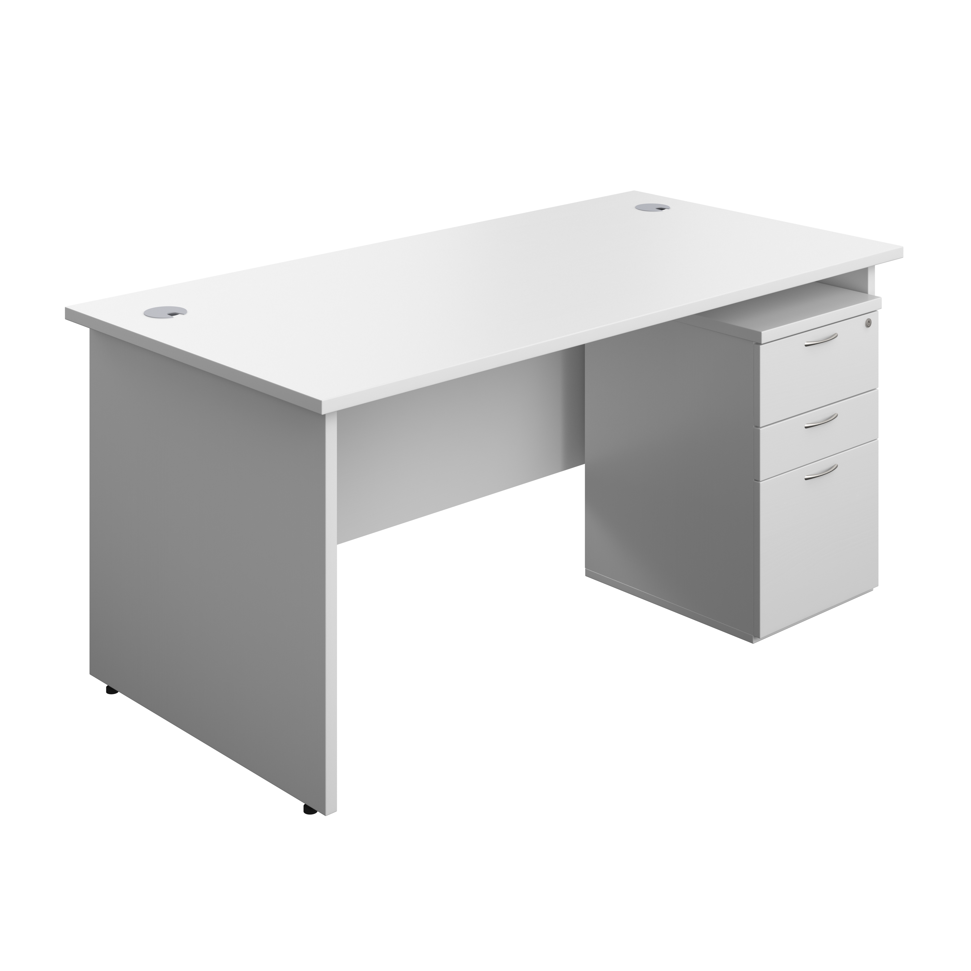 Panel Rectangular Desk + 3 Drawer Under Desk Pedestal Bundle (FSC) | 1600X800 | White/White