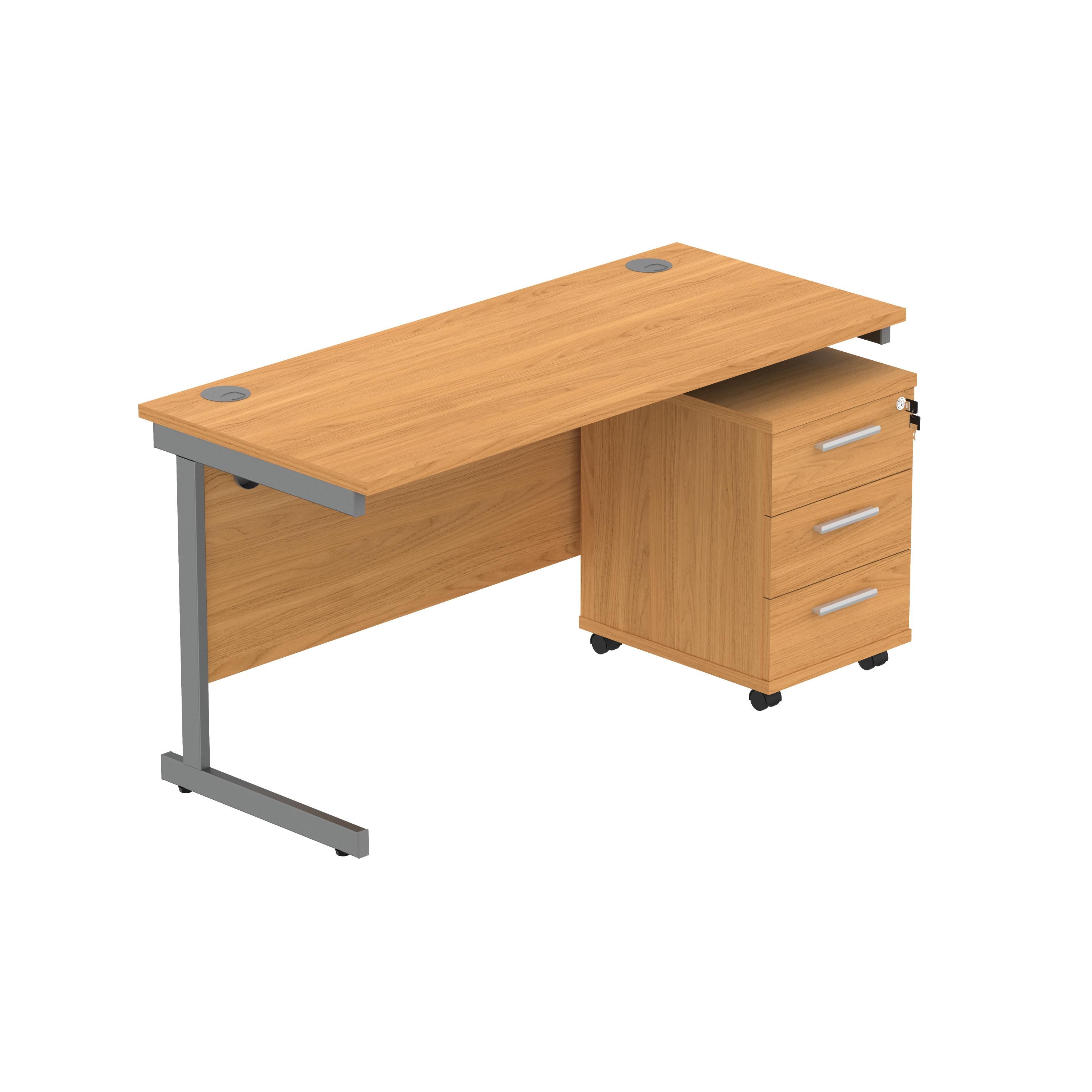 Single Upright Rectangular Desk + 3 Drawer Mobile Under Desk Pedestal (FSC) | 1400 X 600 | Norwegian Beech/Graphite thumbnail 2