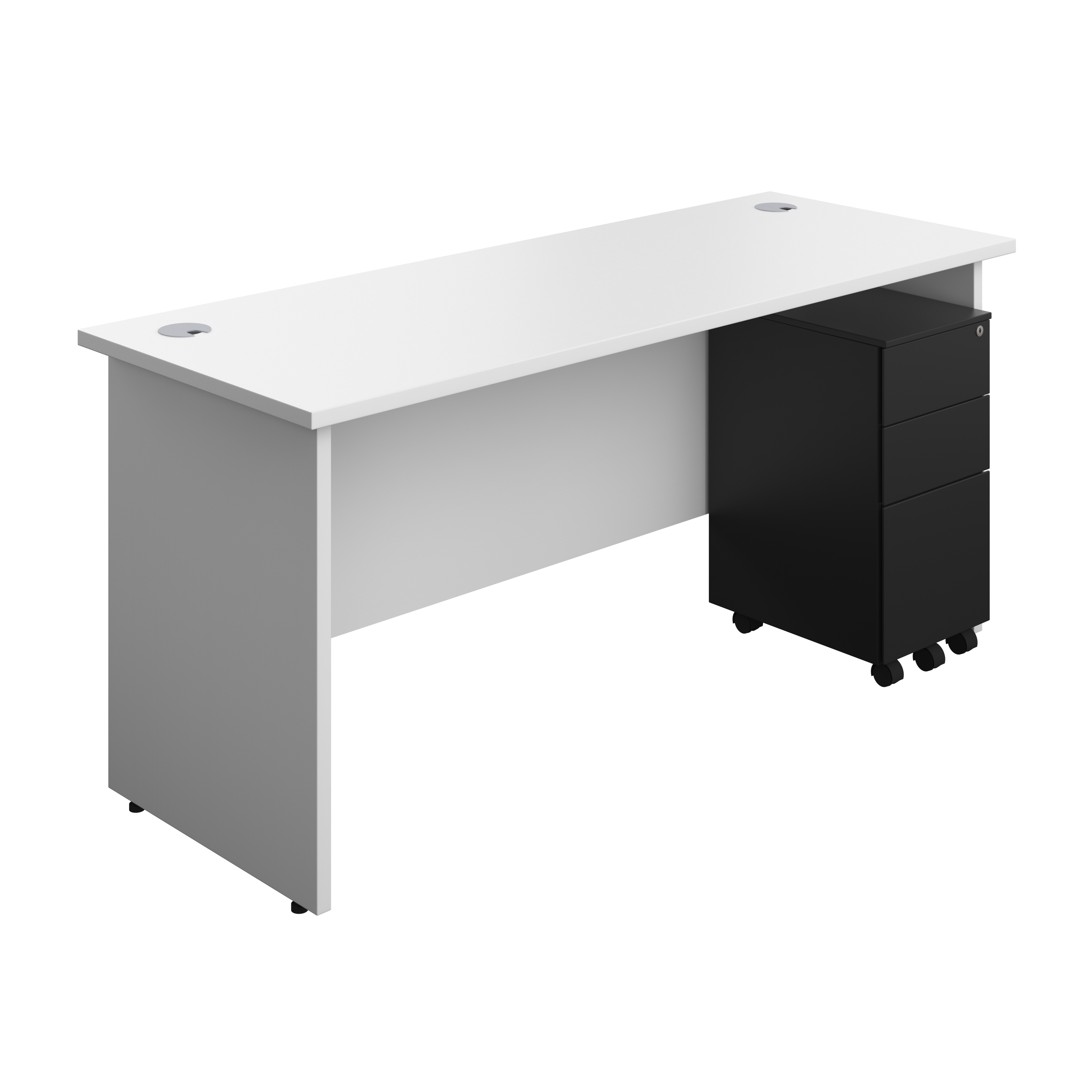 Panel Rectangular Desk + 3 Drawer Slimline Steel Pedestal Bundle (FSC) | 1600X600 | White/Black