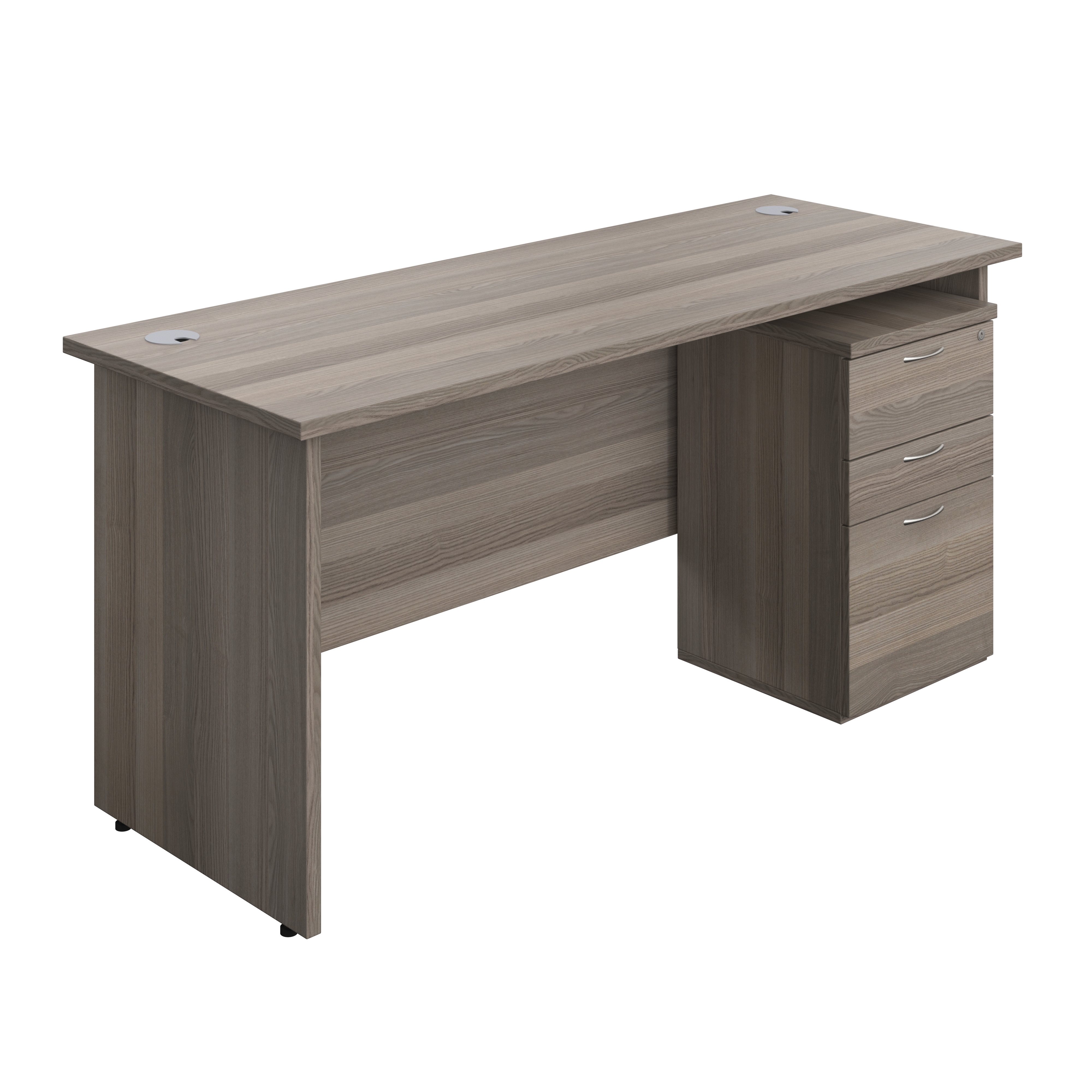 Panel Rectangular Desk + 3 Drawer High Mobile Pedestal Bundle (FSC) | 1600X600 | Grey Oak/Grey Oak