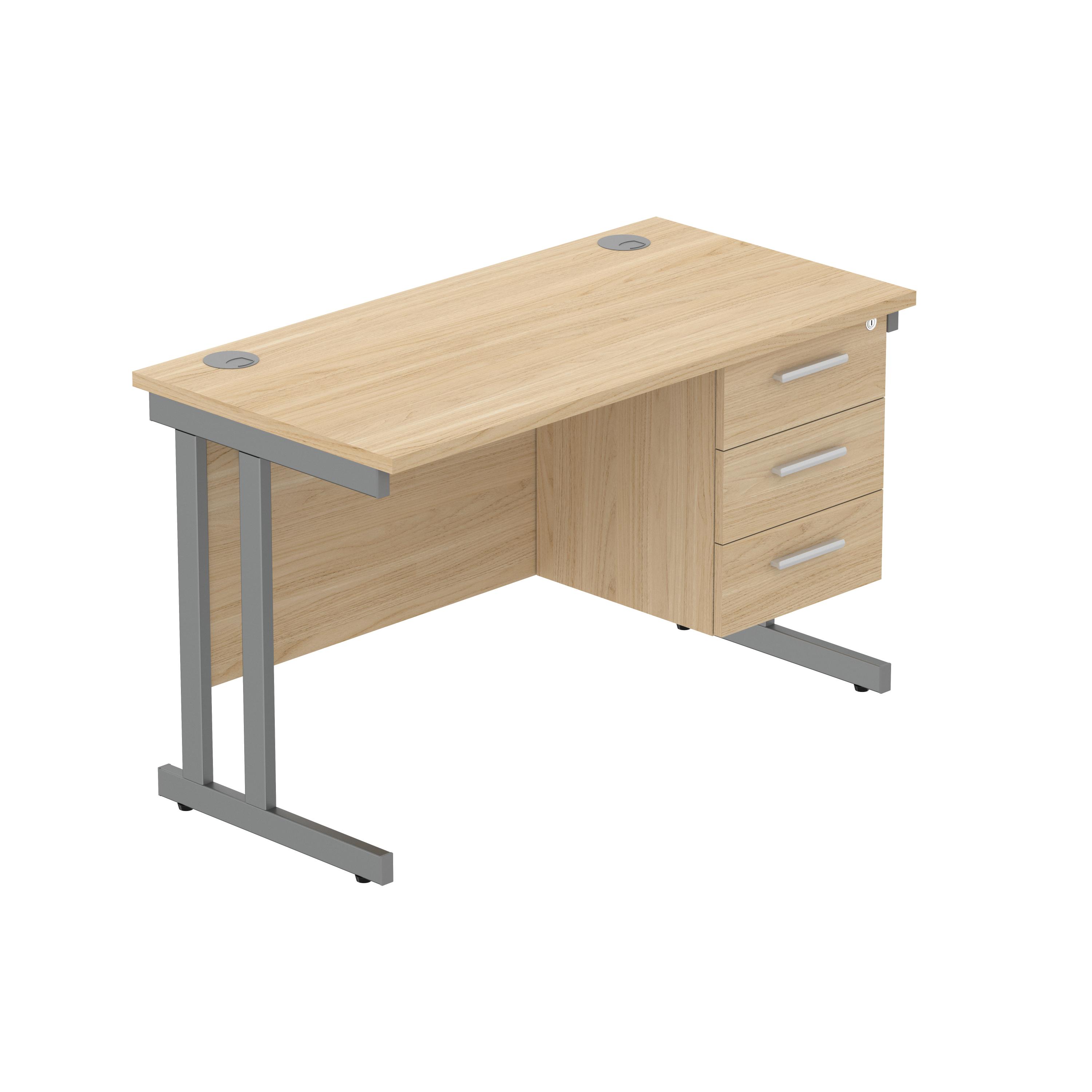 Office Rectangular Desk with Steel Double Upright Cantilever Legs + 3 Drawer Fixed Pedestal (FSC) | 1200X600 | Canadian Oak/Graphite