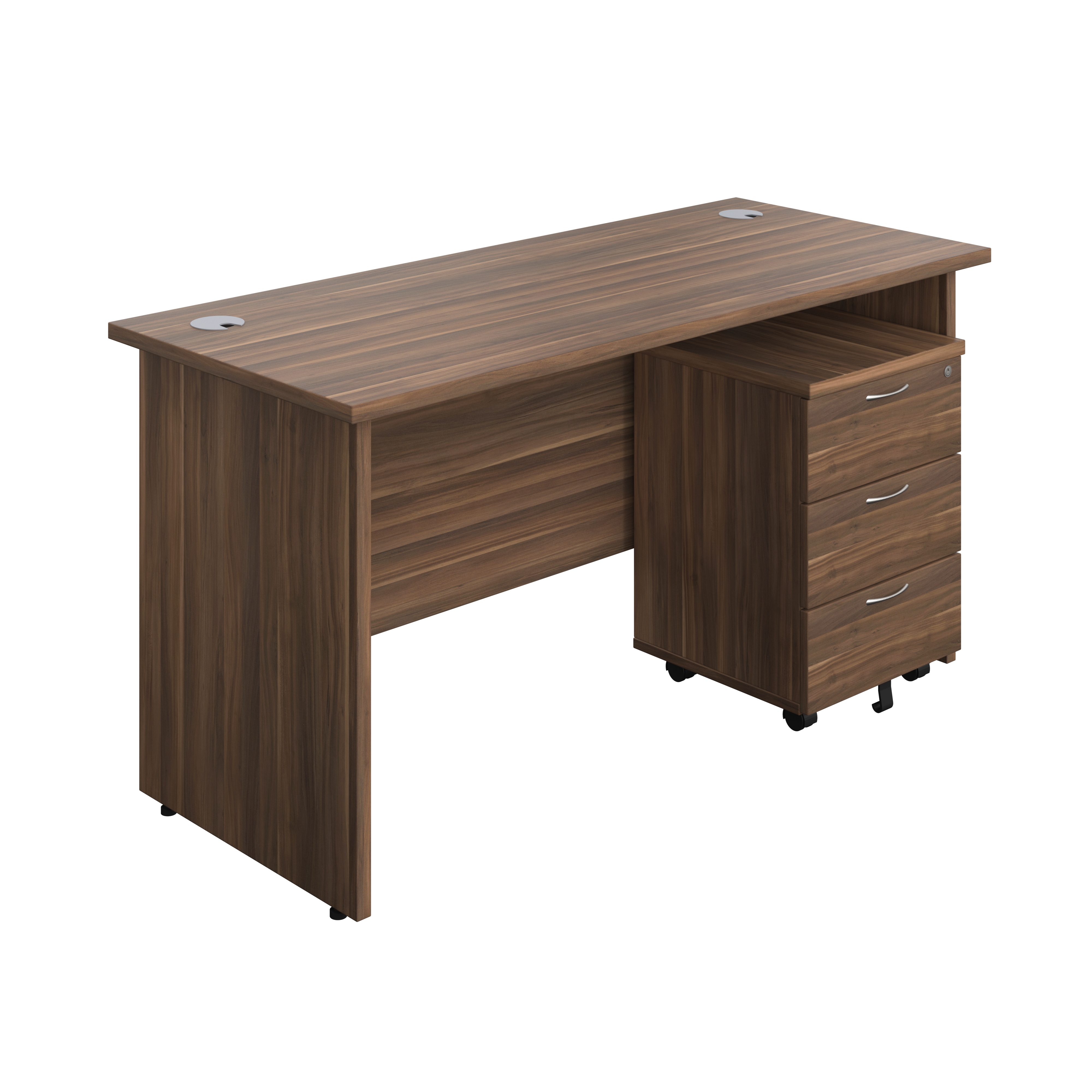 Panel Rectangular Desk + 3 Drawer Mobile Pedestal Bundle (FSC) | 1400X600 | Dark Walnut/Dark Walnut