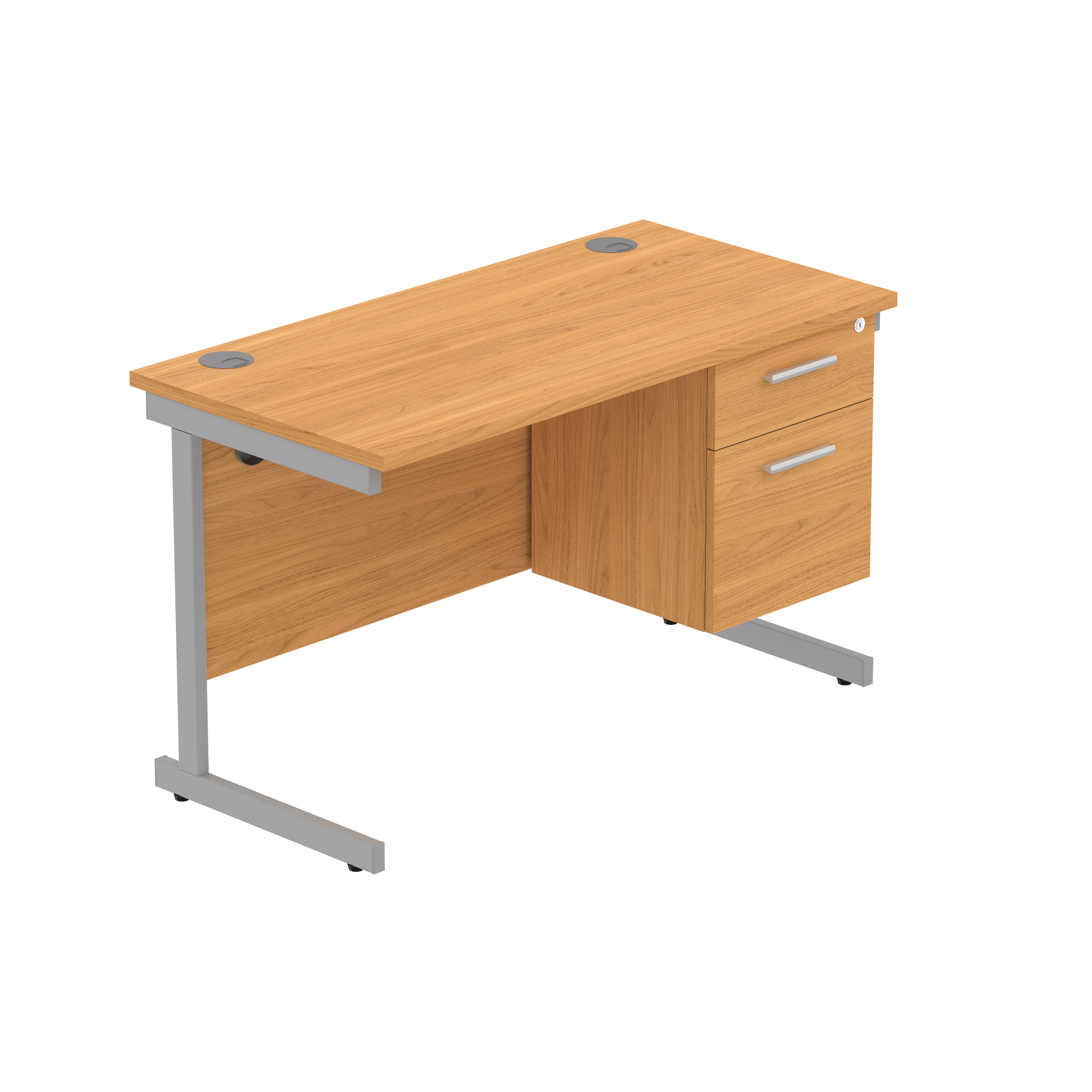 Office Rectangular Desk with Steel Single Upright Cantilever Legs + 2 Drawer Fixed Pedestal (FSC) | 1200X600 | Norwegian Beech/Silver