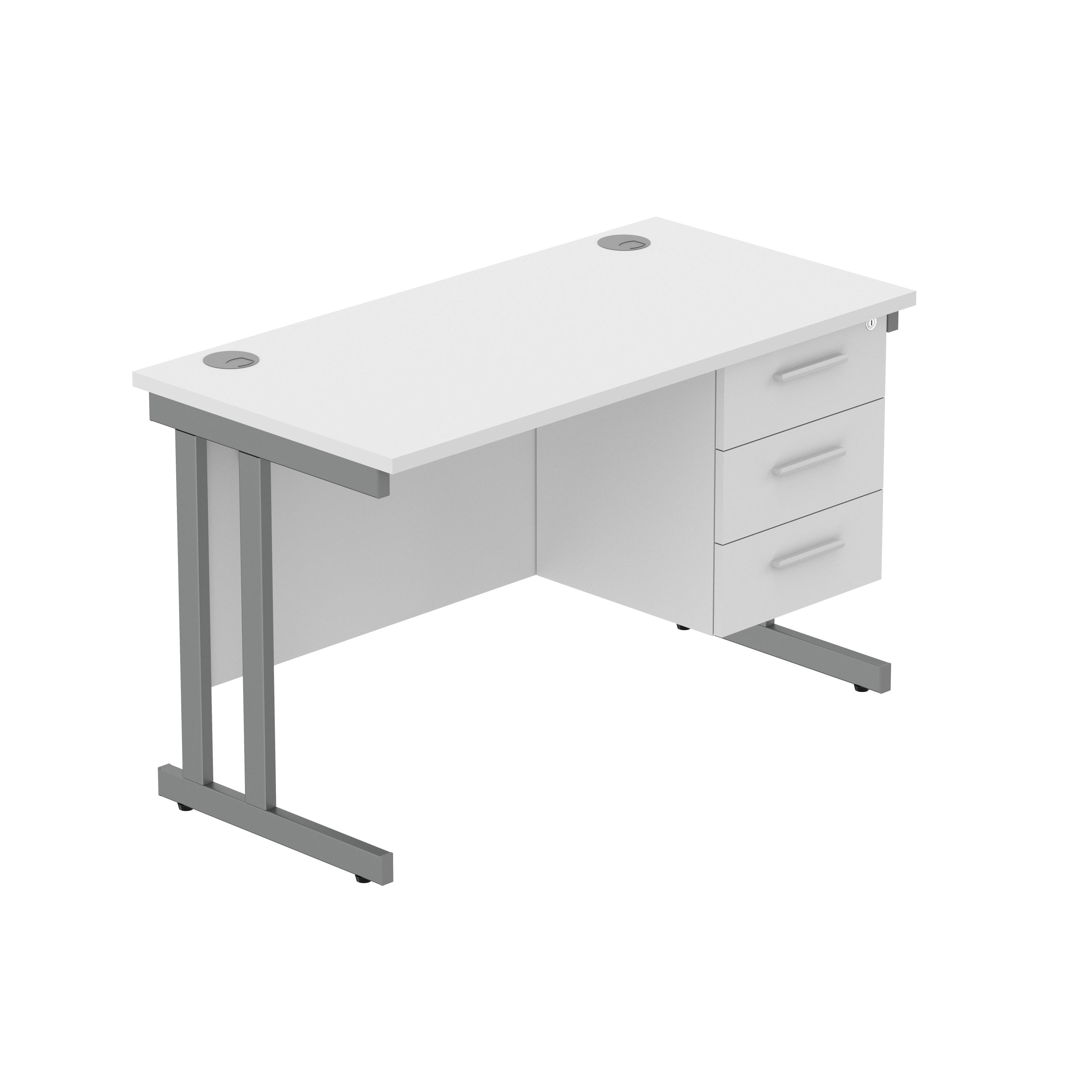 Office Rectangular Desk with Steel Double Upright Cantilever Legs + 3 Drawer Fixed Pedestal (FSC) | 1200X600 | Arctic White/Graphite