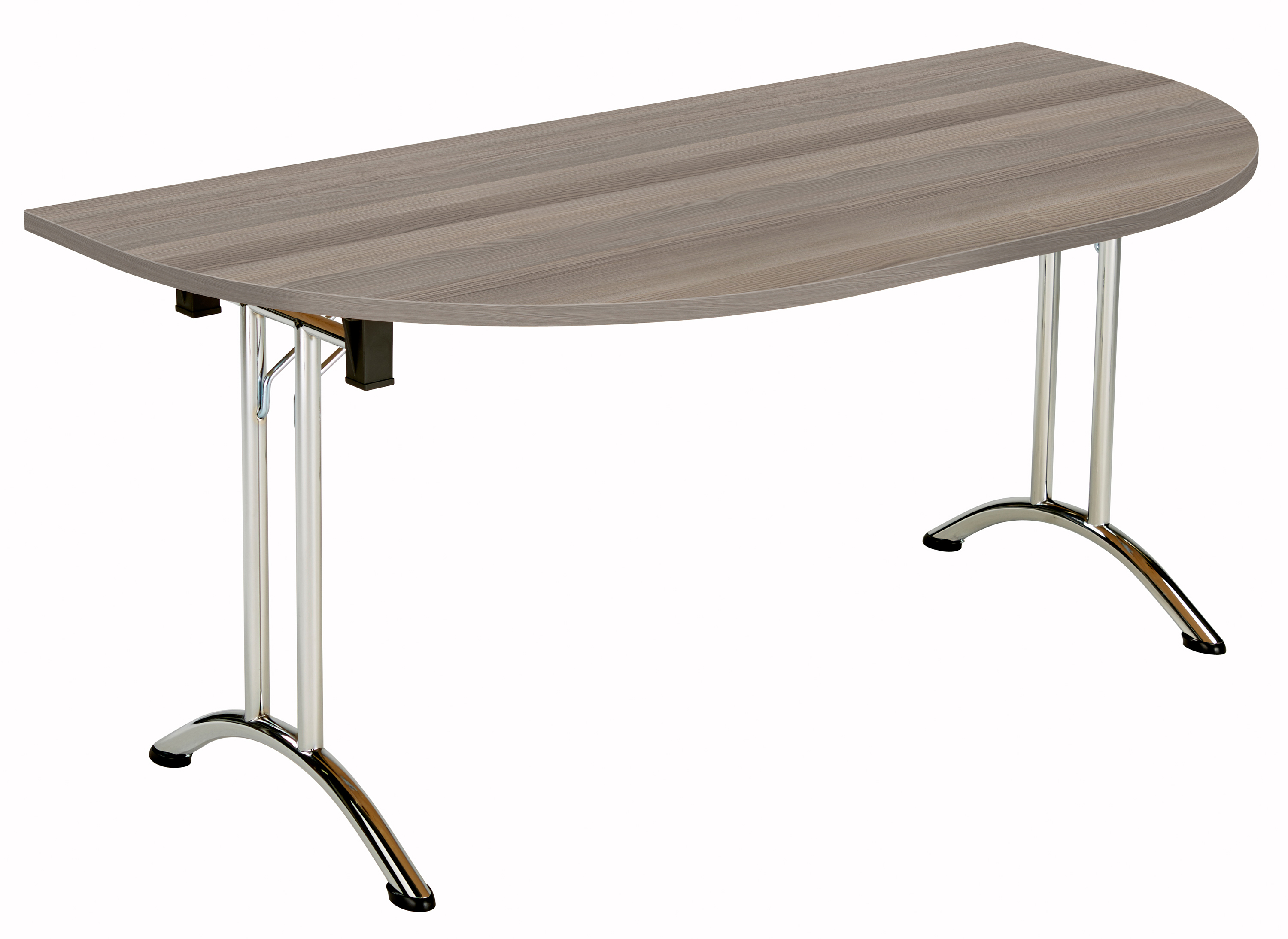 One Union D-End Folding Table (FSC) | 1600 X 800 | Grey Oak/Chrome