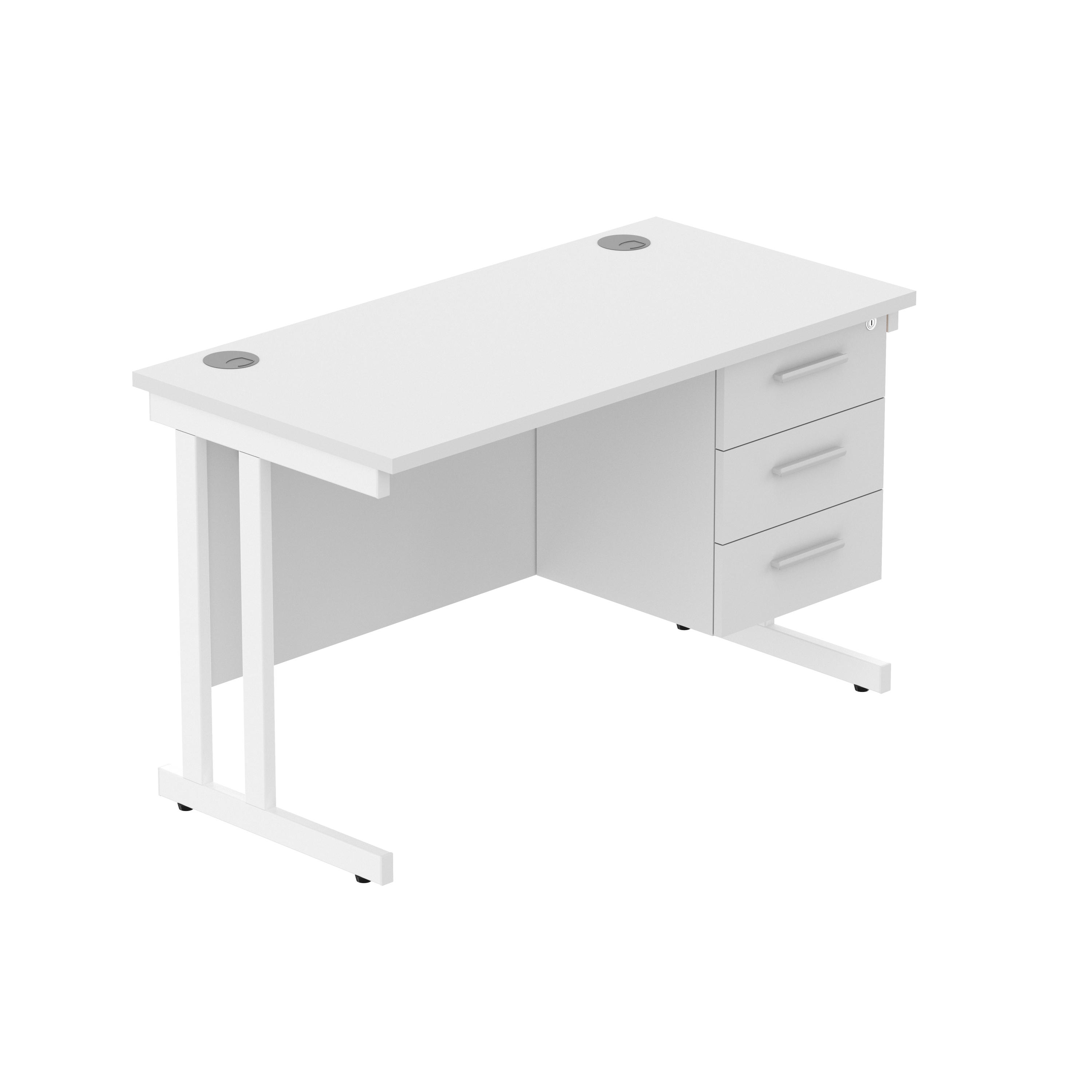 Office Rectangular Desk with Steel Double Upright Cantilever Legs + 3 Drawer Fixed Pedestal (FSC) | 1200X600 | Arctic White/White