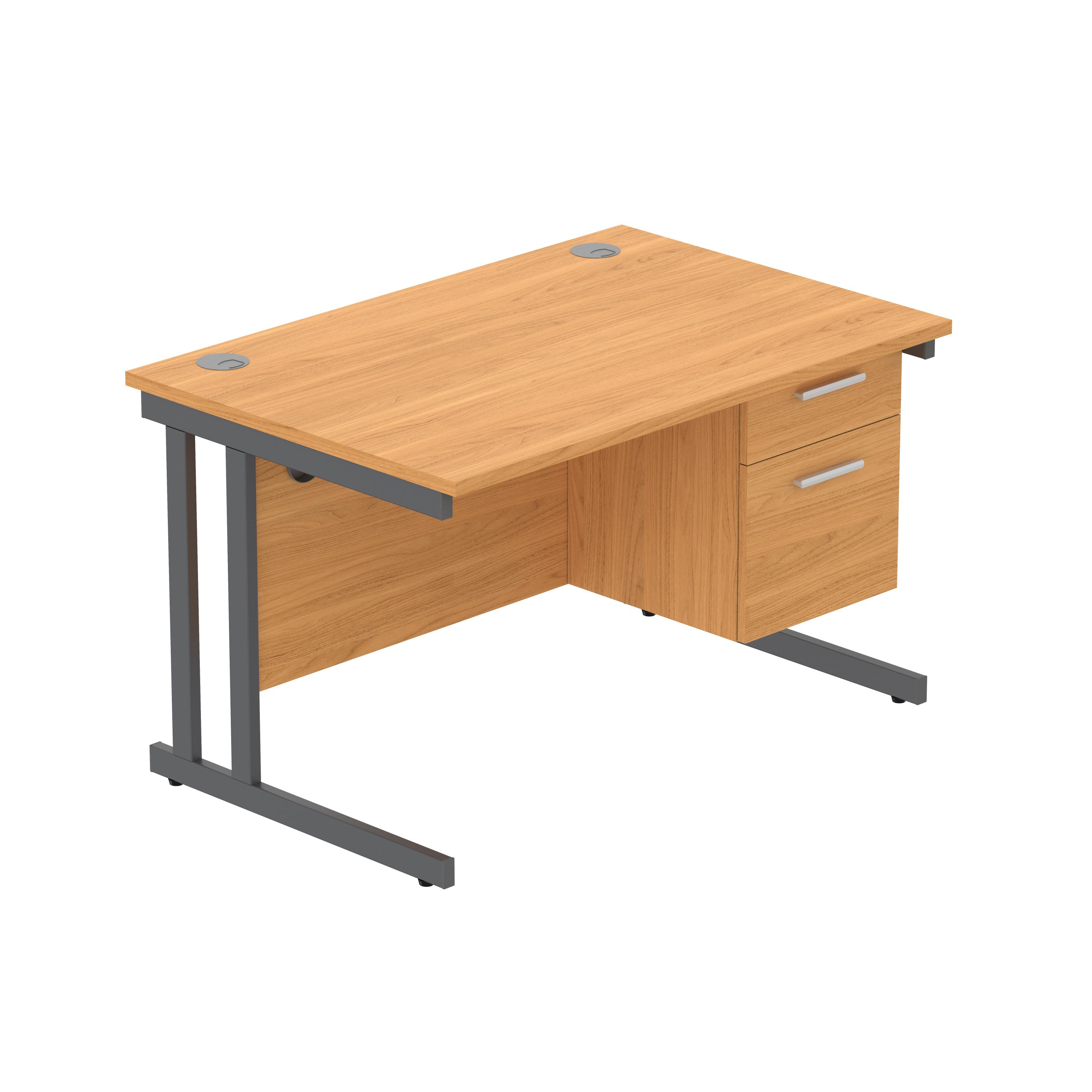 Office Rectangular Desk with Steel Double Upright Cantilever Legs + 2 Drawer Fixed Pedestal (FSC) | 1200X800 | Norwegian Beech/Graphite
