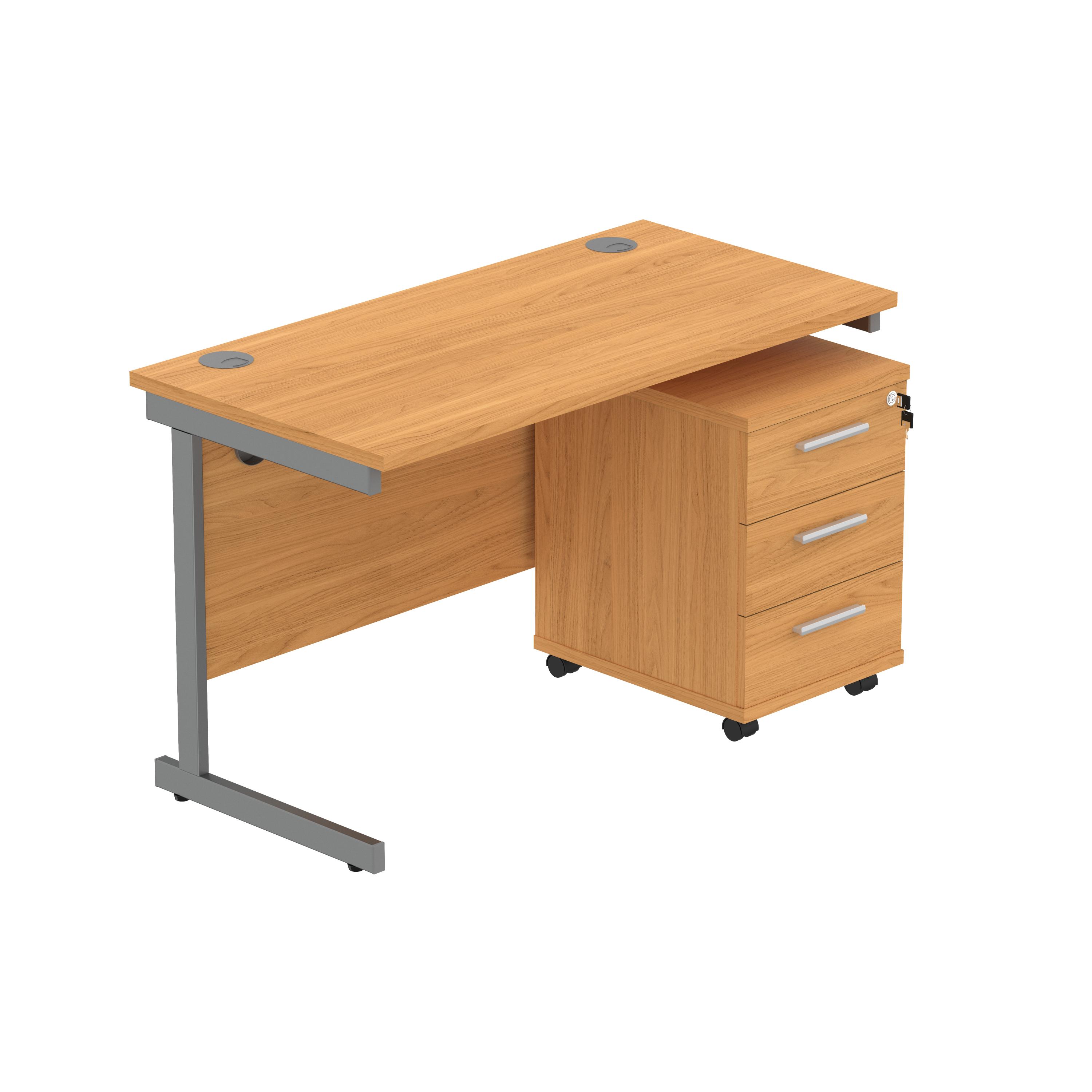 Single Upright Rectangular Desk + 3 Drawer Mobile Under Desk Pedestal (FSC) | 1200 X 600 | Norwegian Beech/Graphite thumbnail 2
