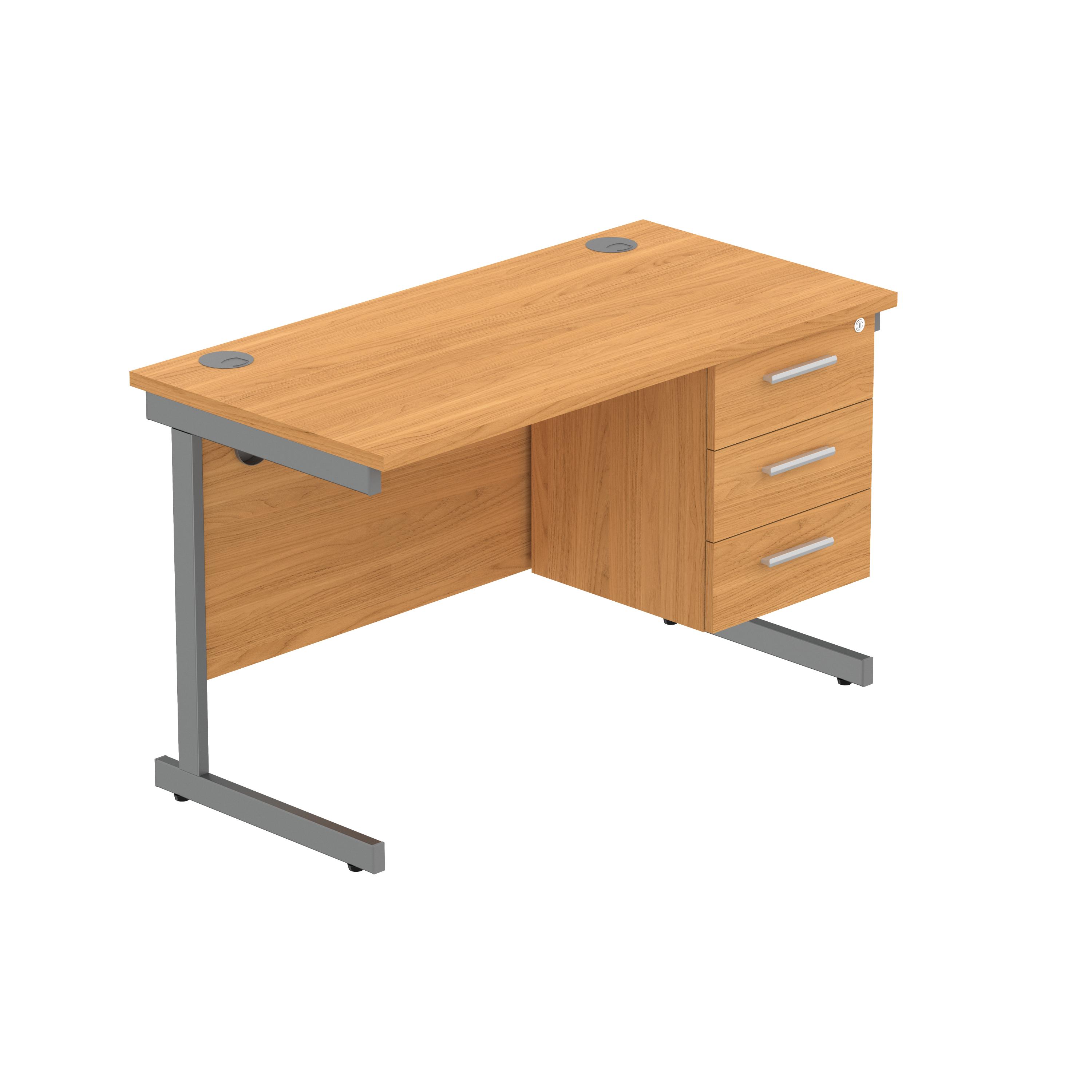 Office Rectangular Desk with Steel Single Upright Cantilever Legs + 3 Drawer Fixed Pedestal (FSC) | 1200X600 | Norwegian Beech/Graphite thumbnail 2