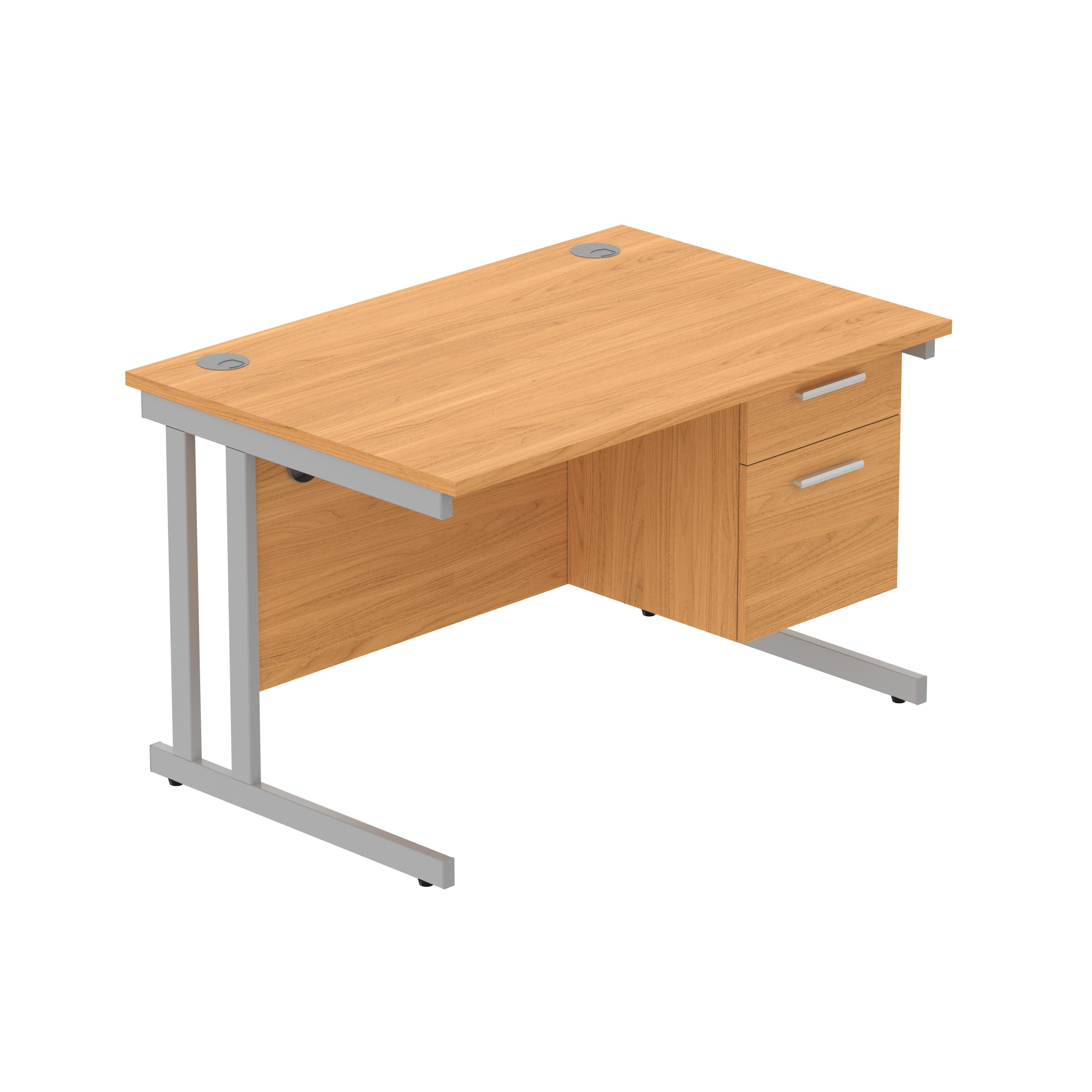 Office Rectangular Desk with Steel Double Upright Cantilever Legs + 2 Drawer Fixed Pedestal (FSC) | 1200X800 | Norwegian Beech/Silver