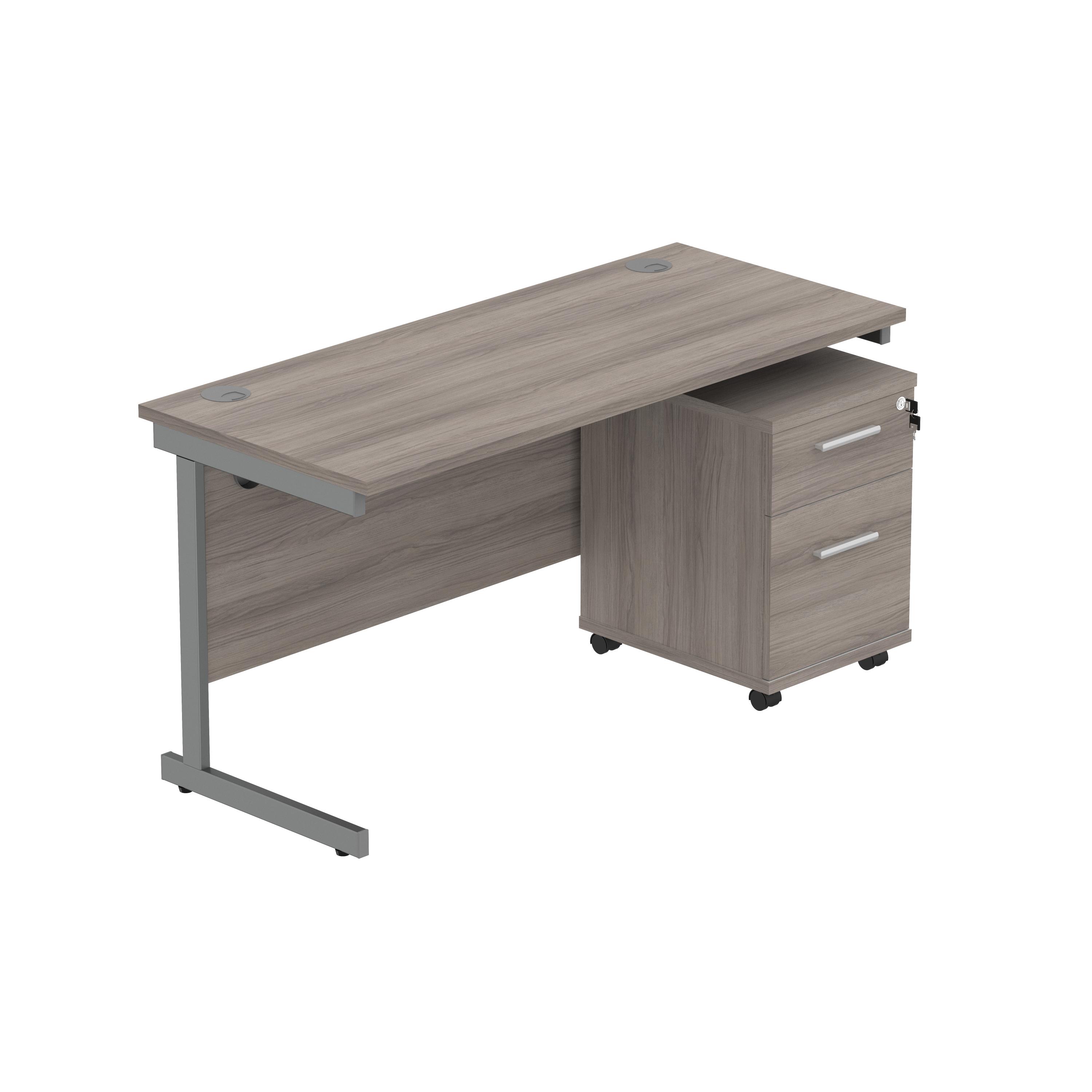 Single Upright Rectangular Desk + 2 Drawer Mobile Under Desk Pedestal (FSC) | 1400 X 600 | Alaskan Grey Oak/Graphite thumbnail 2
