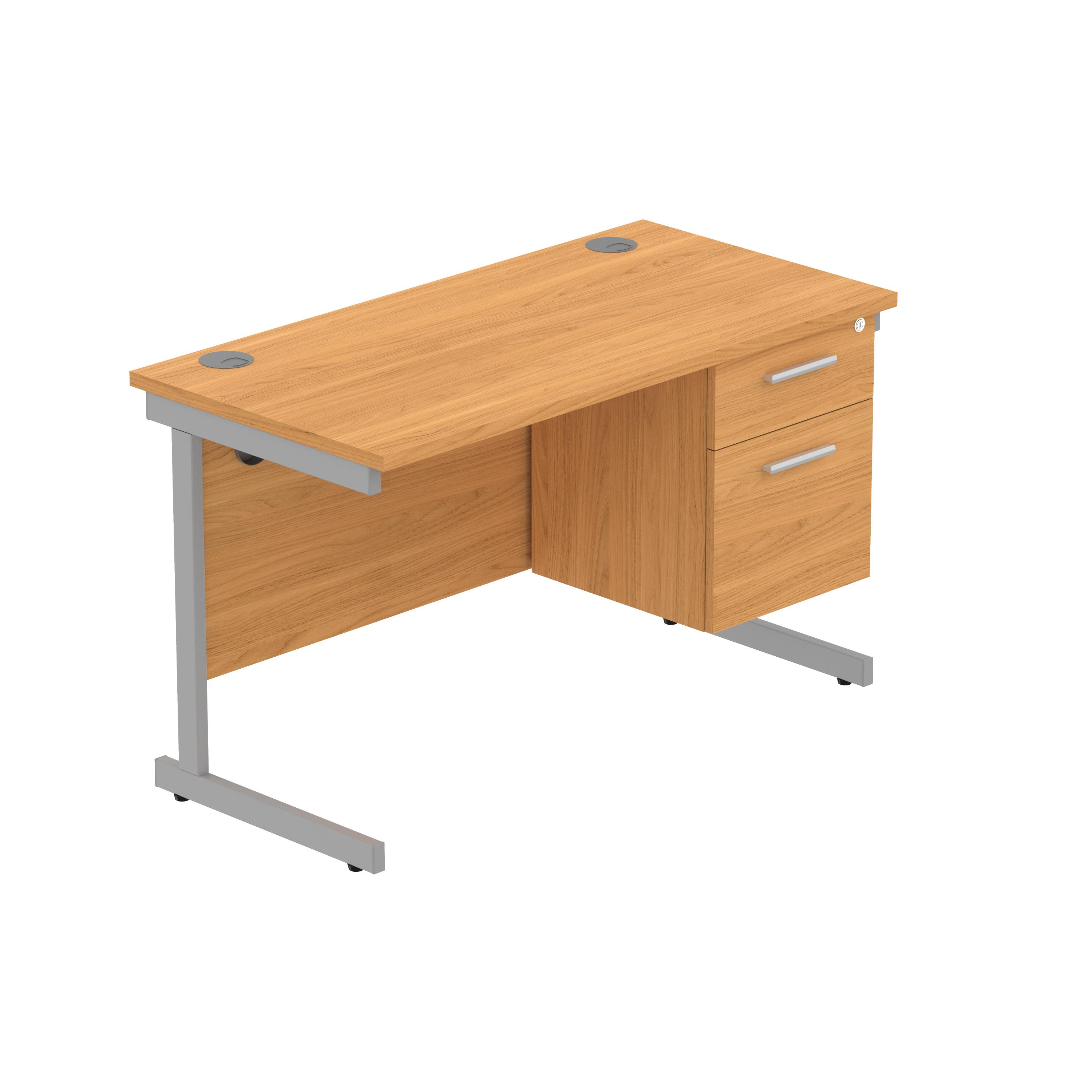 Office Rectangular Desk with Steel Single Upright Cantilever Legs + 2 Drawer Fixed Pedestal (FSC) | 1200X600 | Norwegian Beech/Silver thumbnail 2