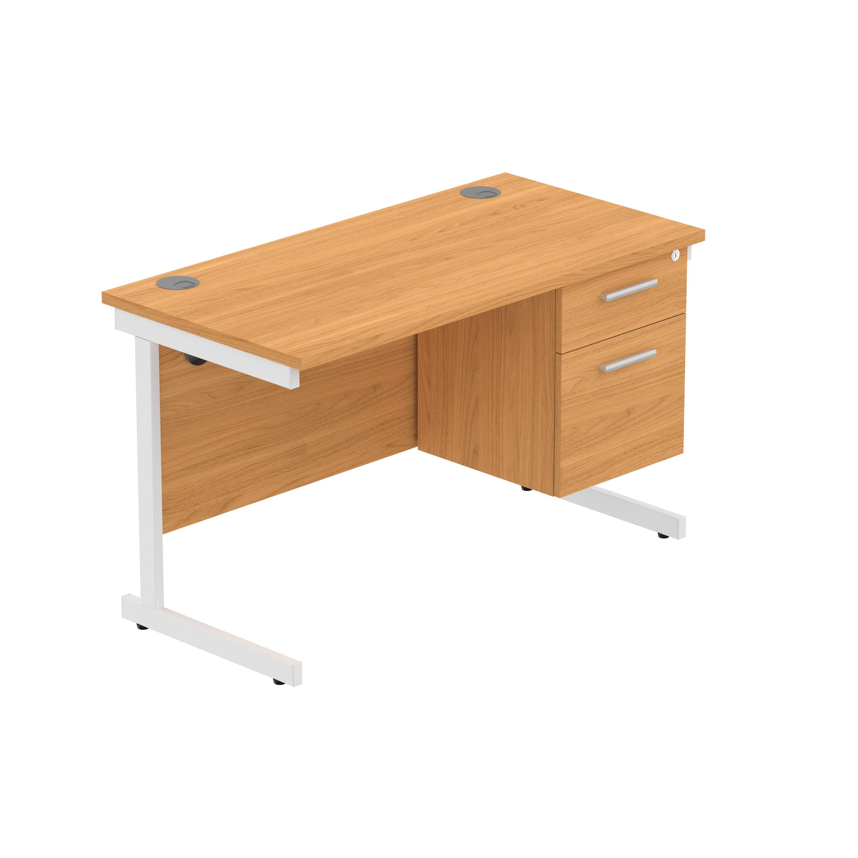 Office Rectangular Desk with Steel Single Upright Cantilever Legs + 2 Drawer Fixed Pedestal (FSC) | 1200X600 | Norwegian Beech/White thumbnail 2