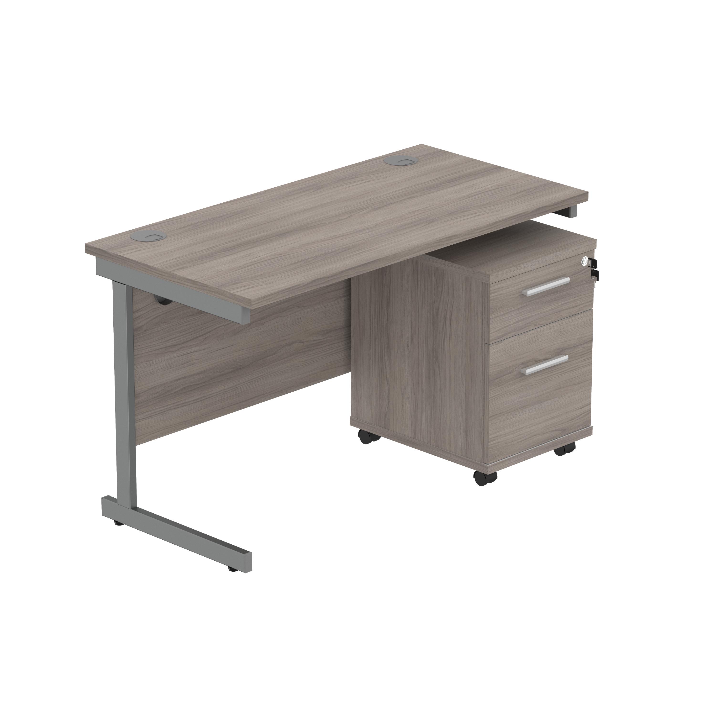 Single Upright Rectangular Desk + 2 Drawer Mobile Under Desk Pedestal (FSC) | 1200 X 600 | Alaskan Grey Oak/Graphite thumbnail 2