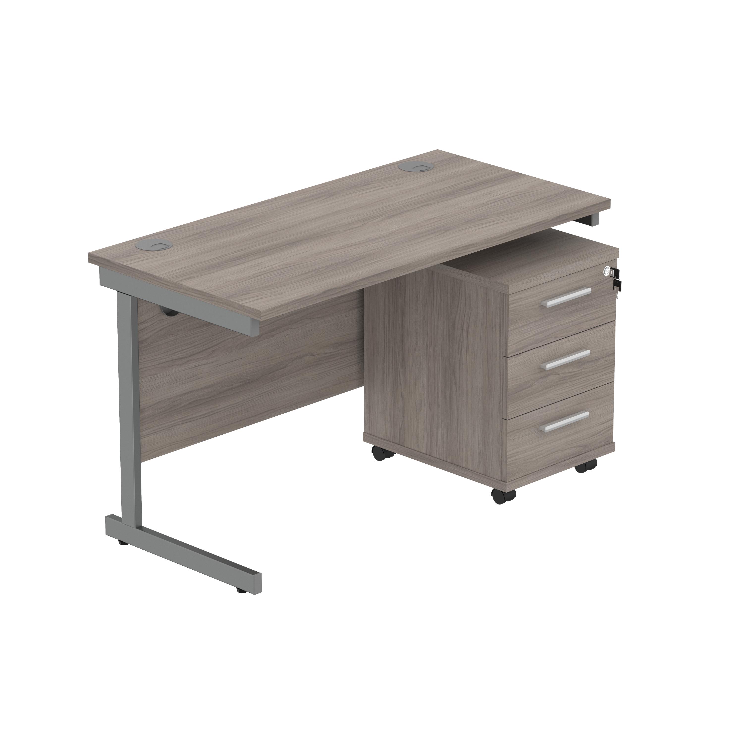 Single Upright Rectangular Desk + 3 Drawer Mobile Under Desk Pedestal (FSC) | 1200 X 600 | Alaskan Grey Oak/Graphite thumbnail 2