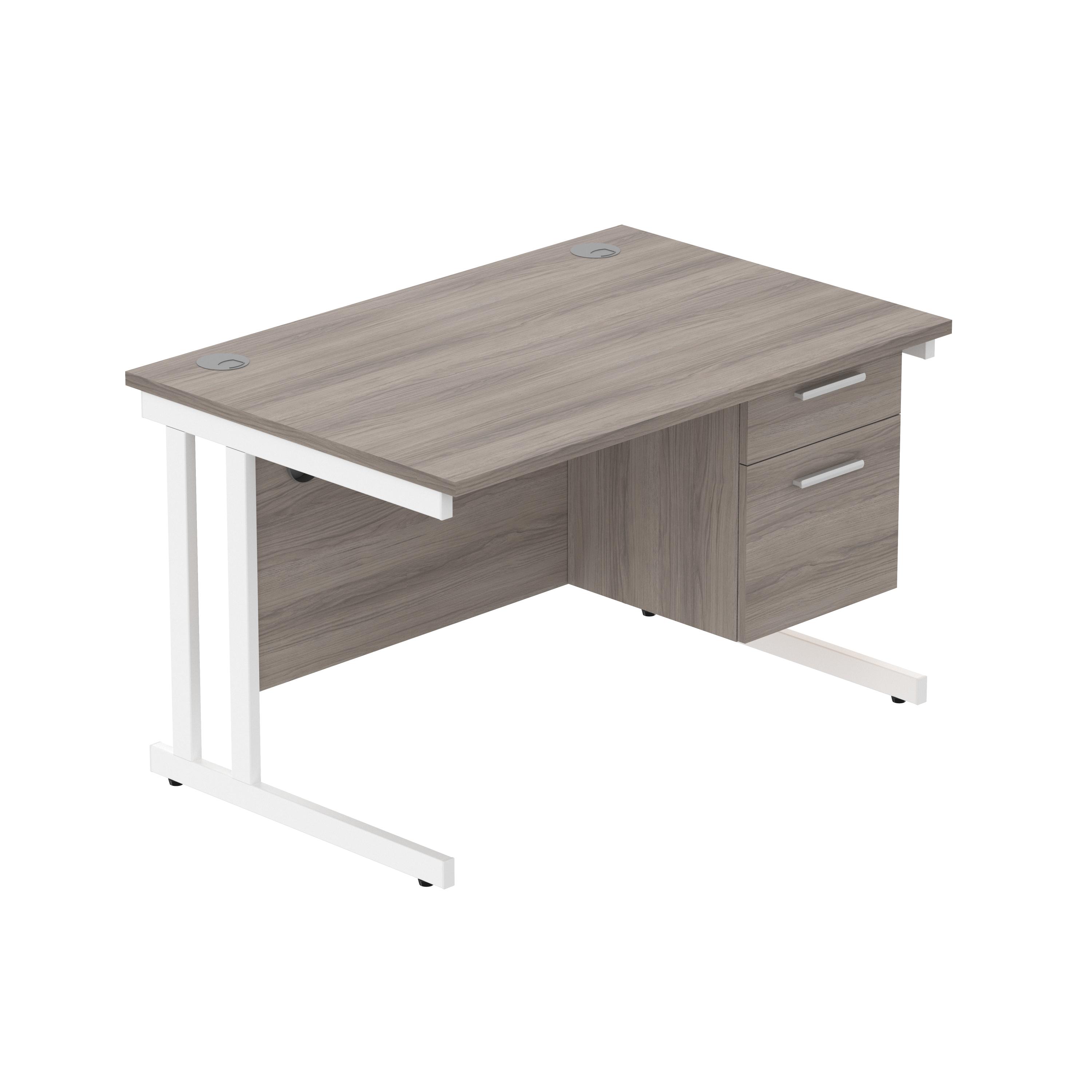 Office Rectangular Desk with Steel Double Upright Cantilever Legs + 2 Drawer Fixed Pedestal (FSC) | 1200X800 | Alaskan Grey Oak/White